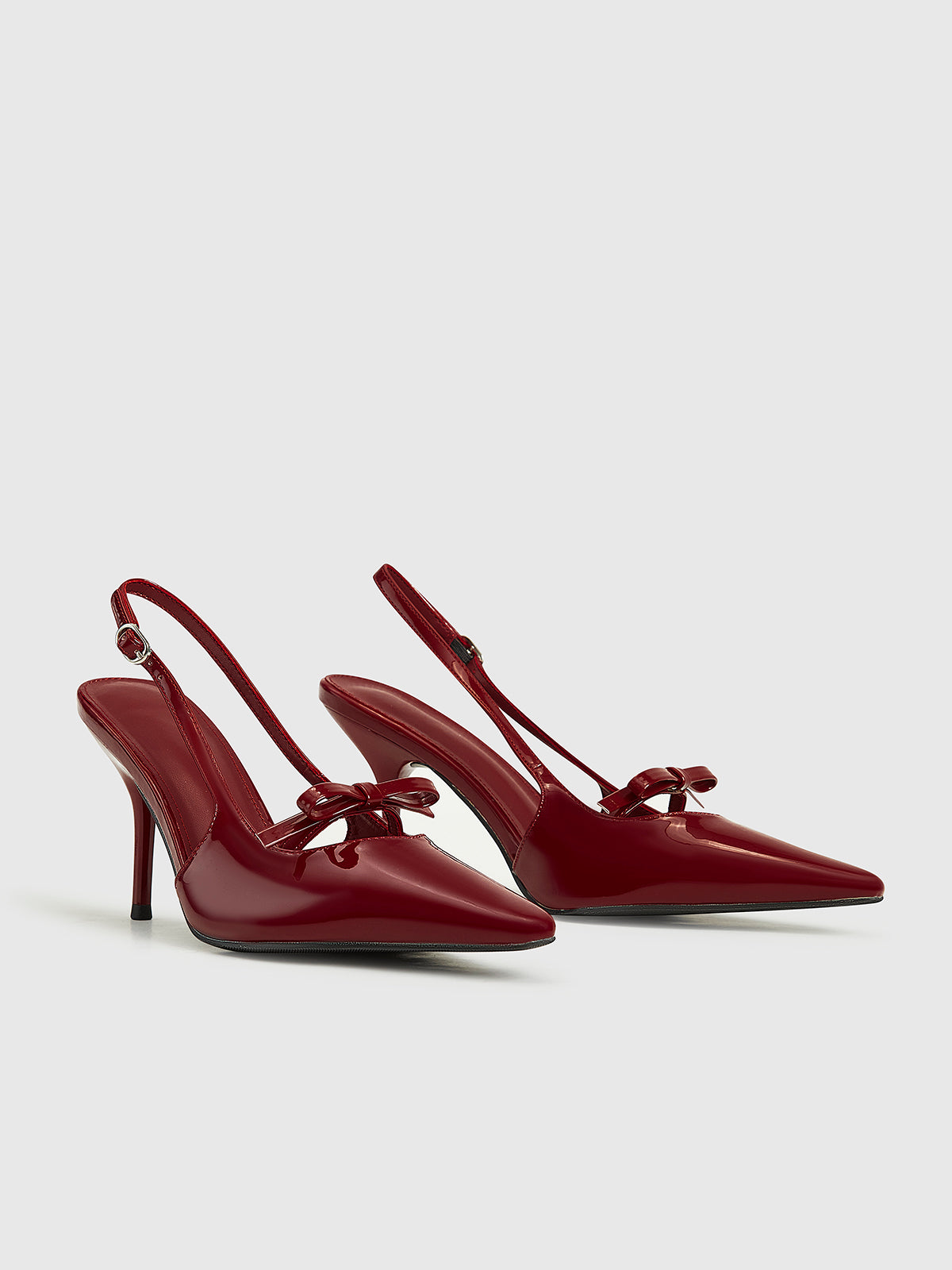 Pointed Toe Bow-Decor Slingback Pumps-Chicvia