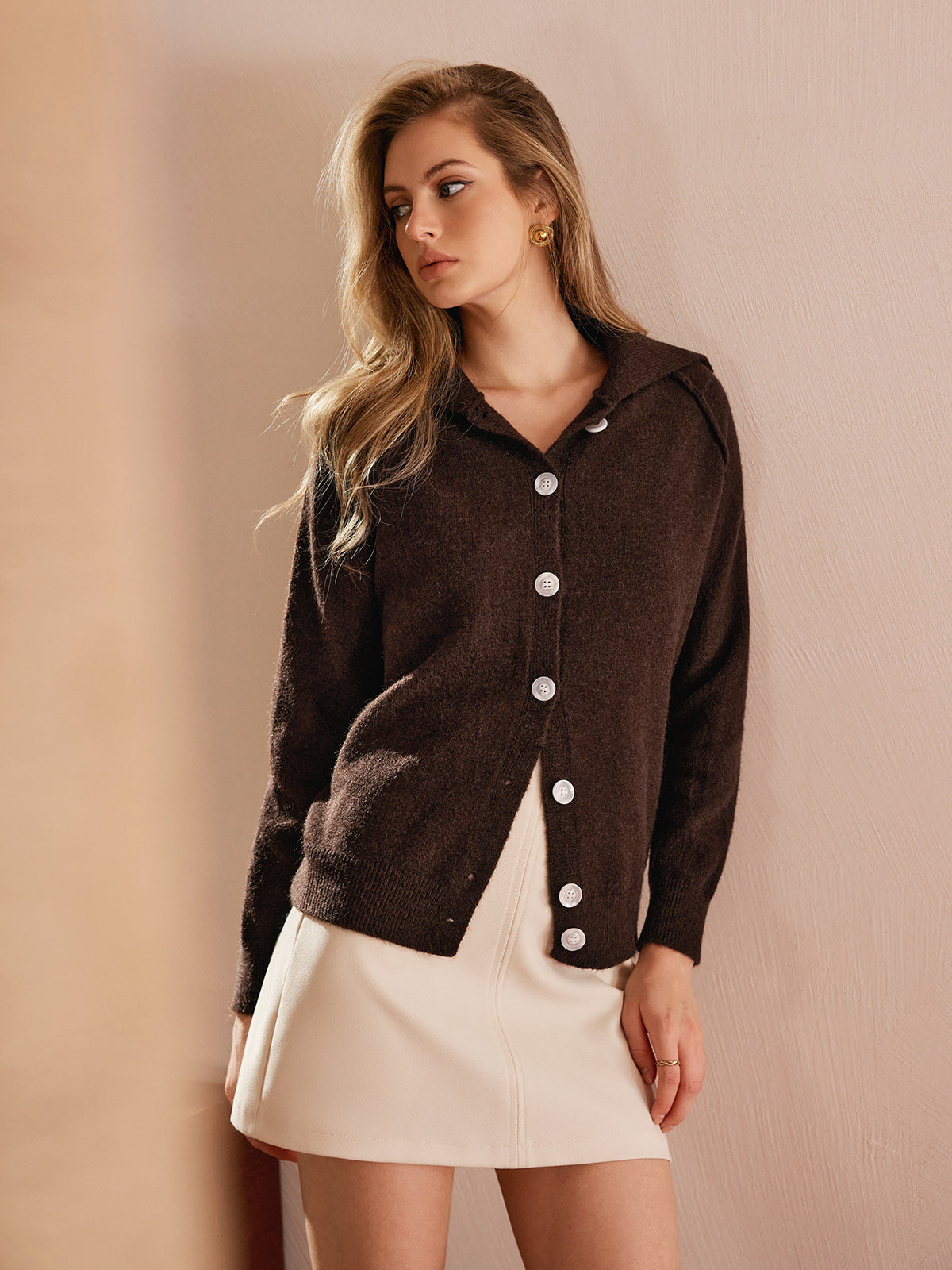 Cashmere Blend Button Cardigan-Chicvia