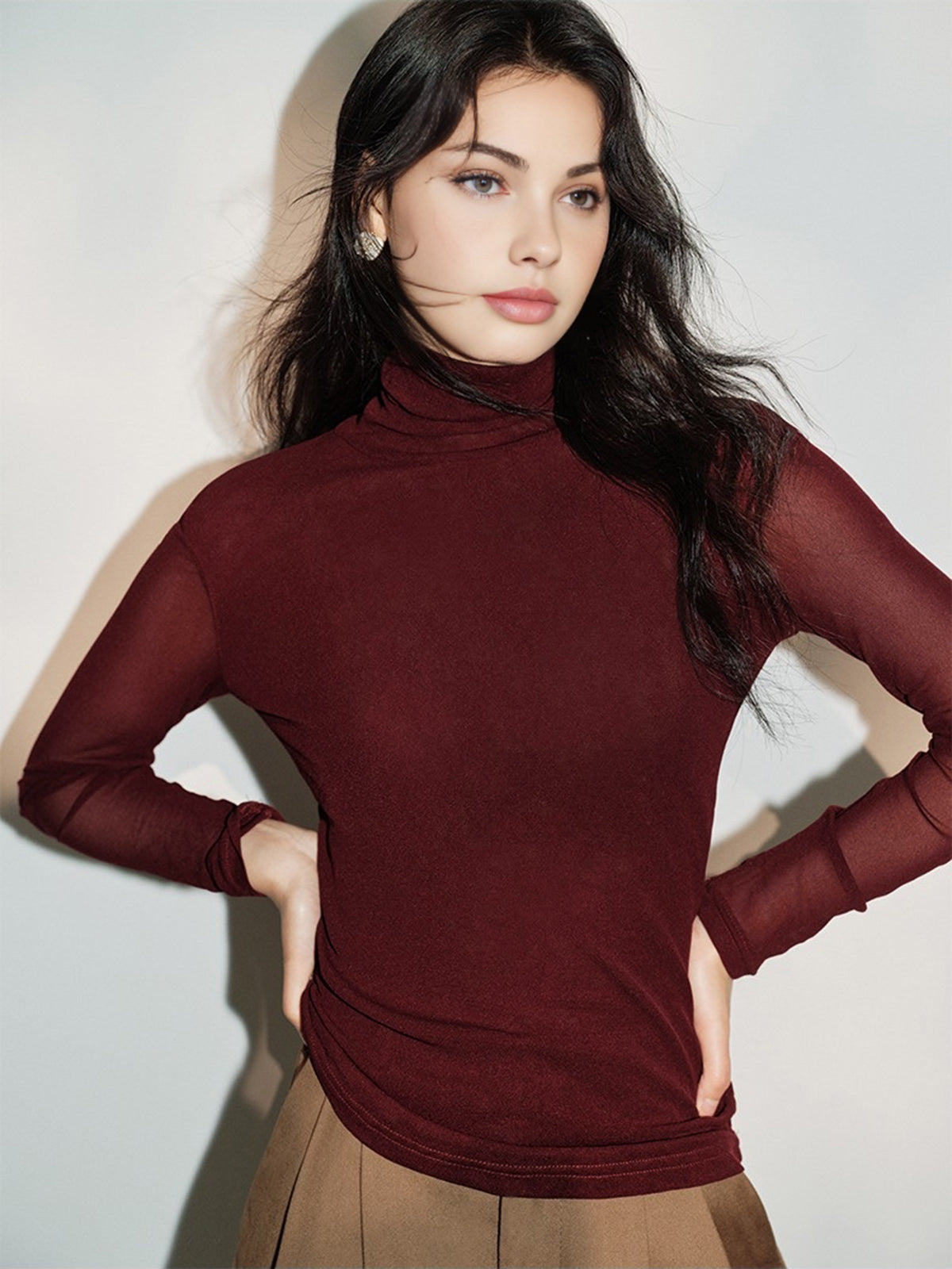 Minimalist Mock Neck Jersey Top-Chicvia