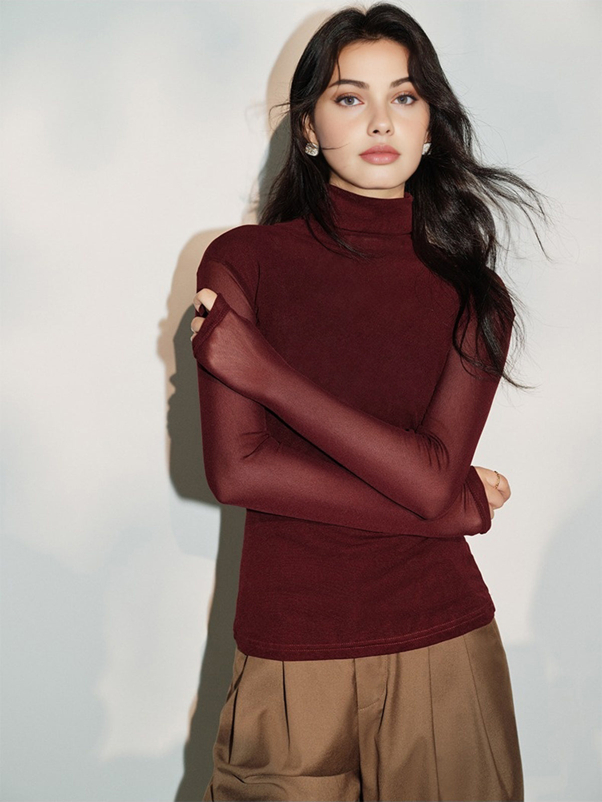 Minimalist Mock Neck Jersey Top-Chicvia