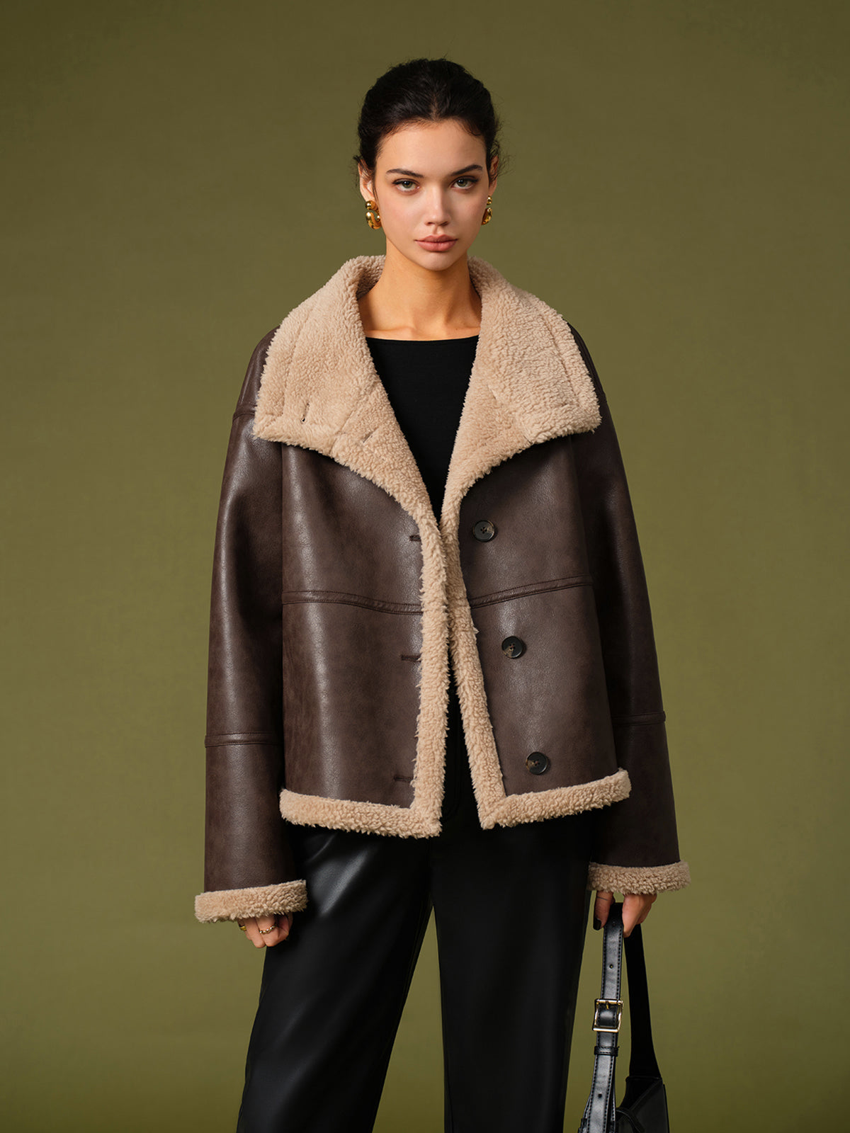 Fleecing PU Leather Warm Jackets-Chicvia