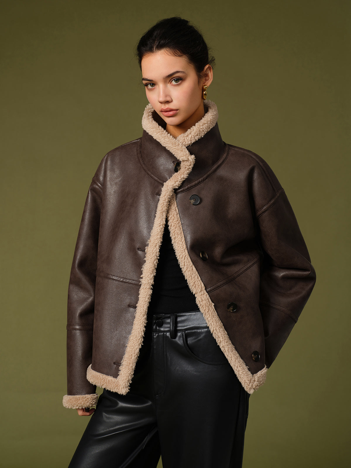 Fleecing PU Leather Warm Jackets-Chicvia