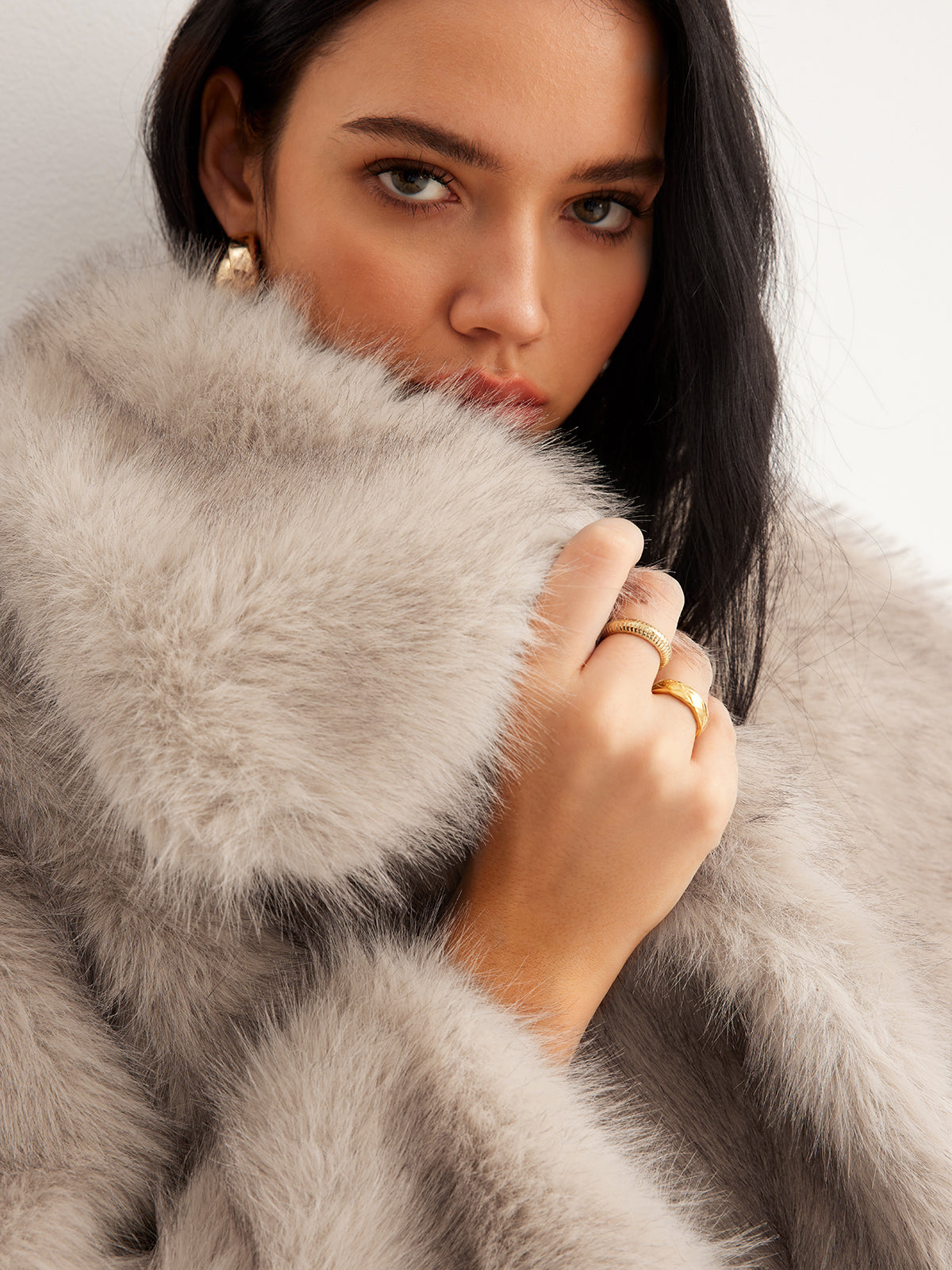 Faux Fur Button Wool Coat-Chicvia