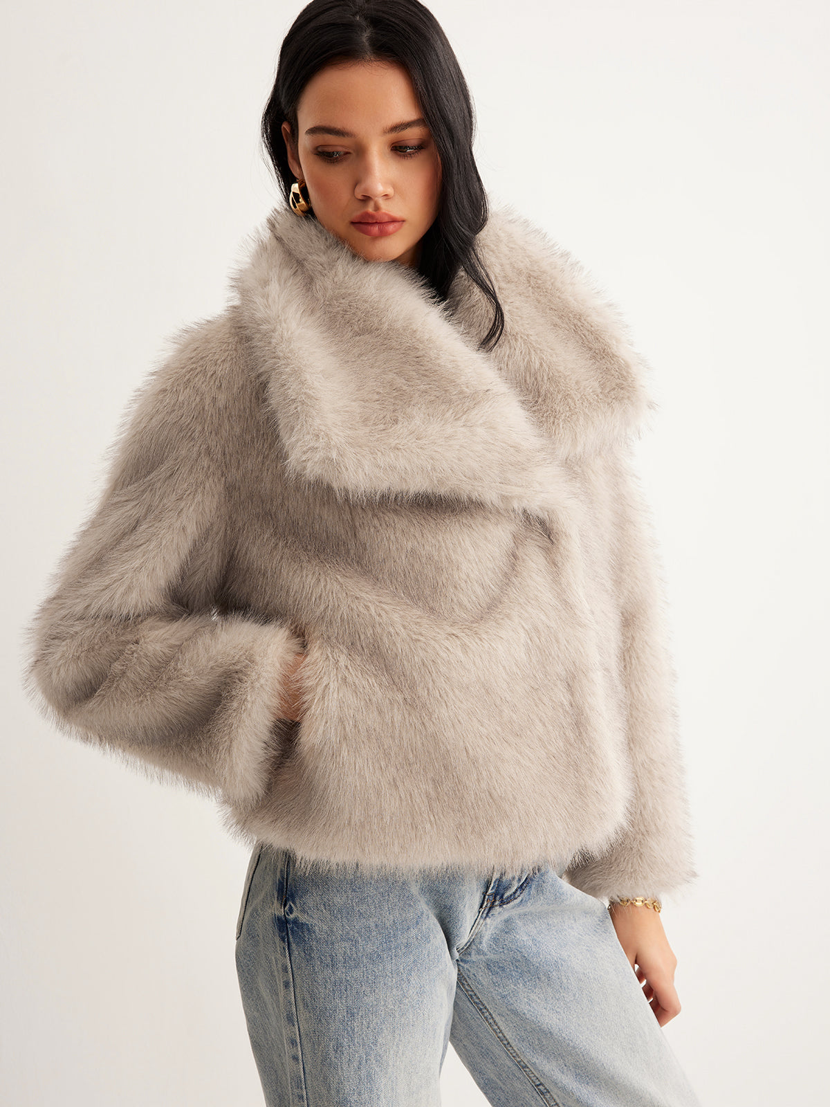 Faux Fur Button Wool Coat-Chicvia