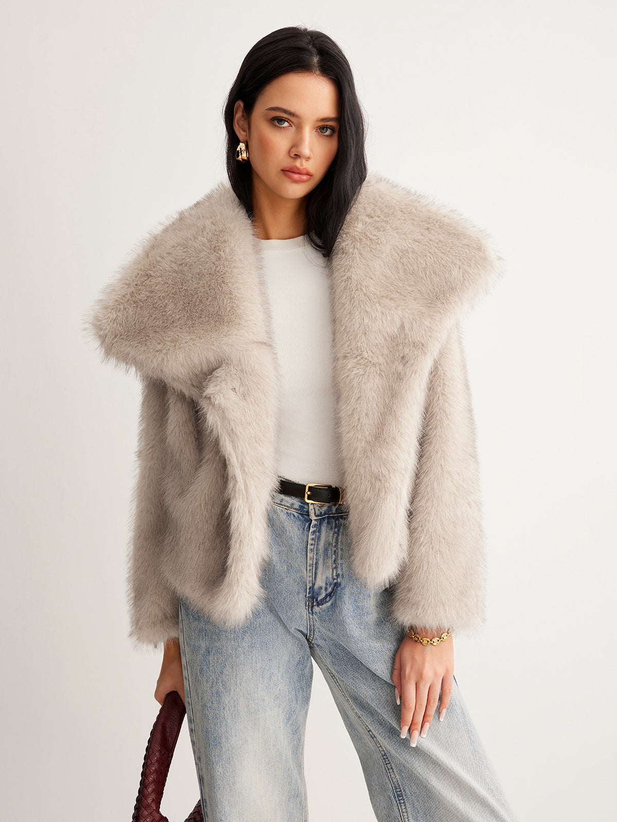 Faux Fur Button Wool Coat-Chicvia