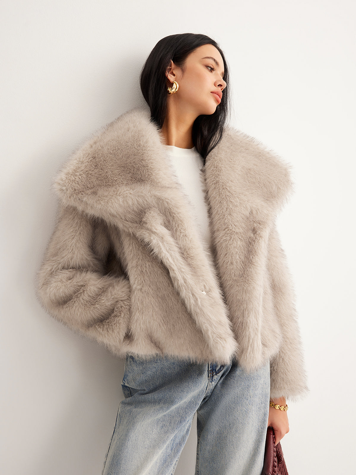Faux Fur Button Wool Coat-Chicvia