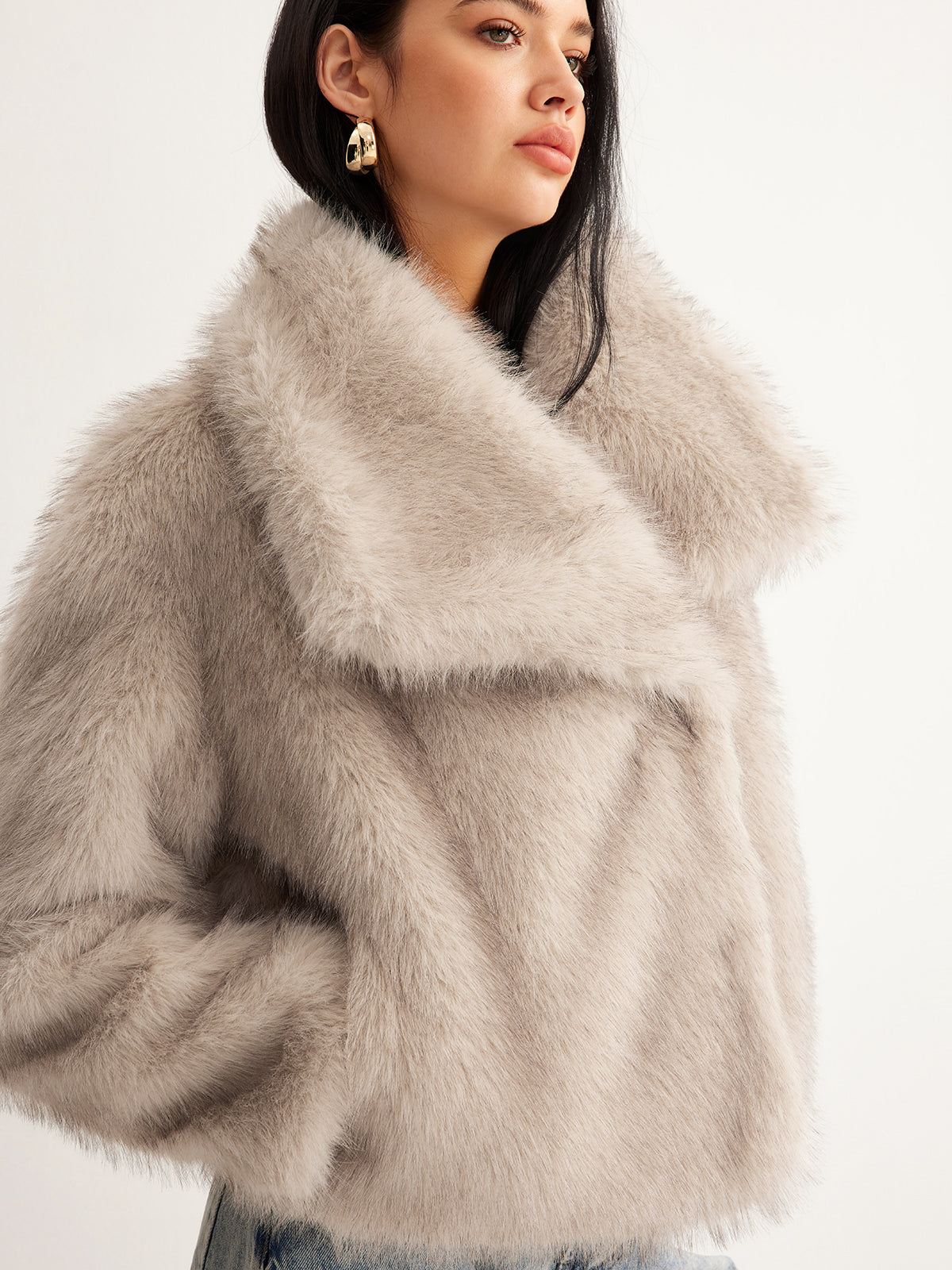 Faux Fur Button Wool Coat-Chicvia