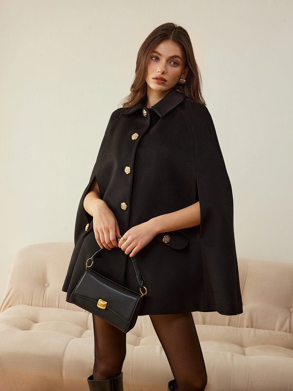 Camellia-Button Cloak-Chicvia