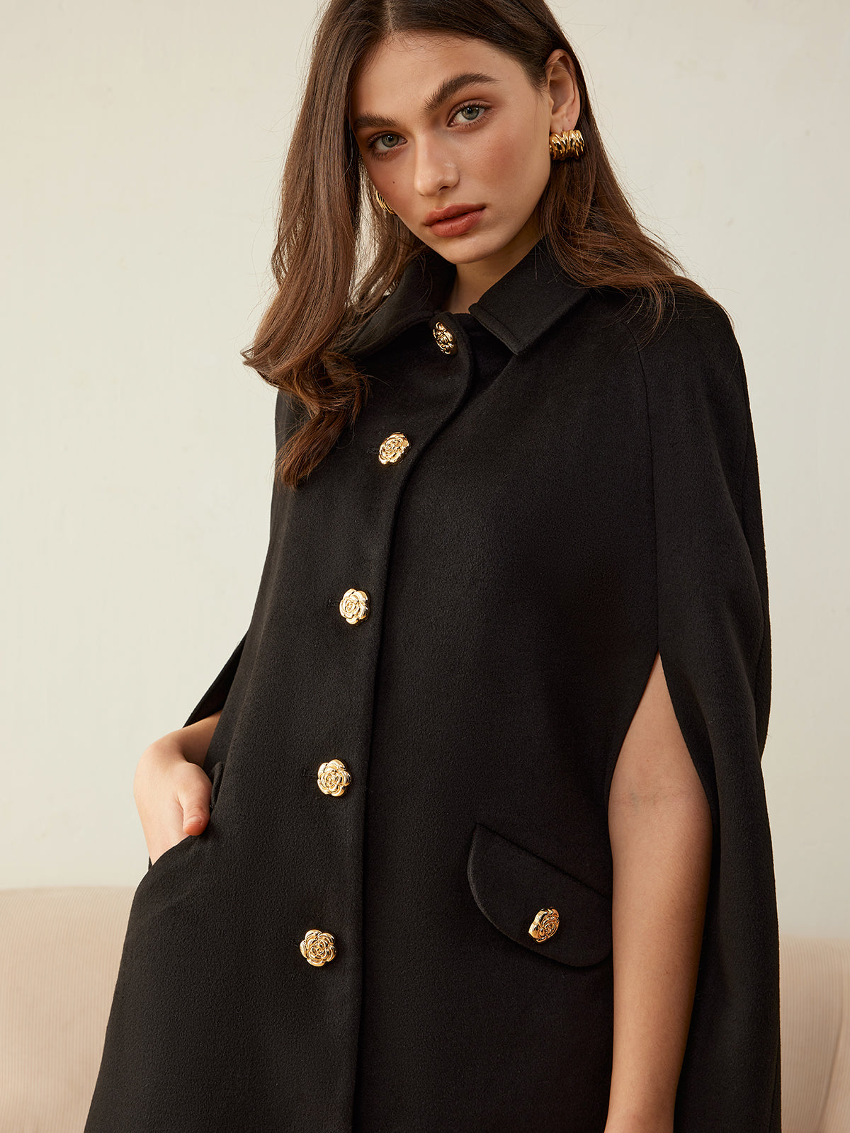 Camellia-Button Cloak-Chicvia