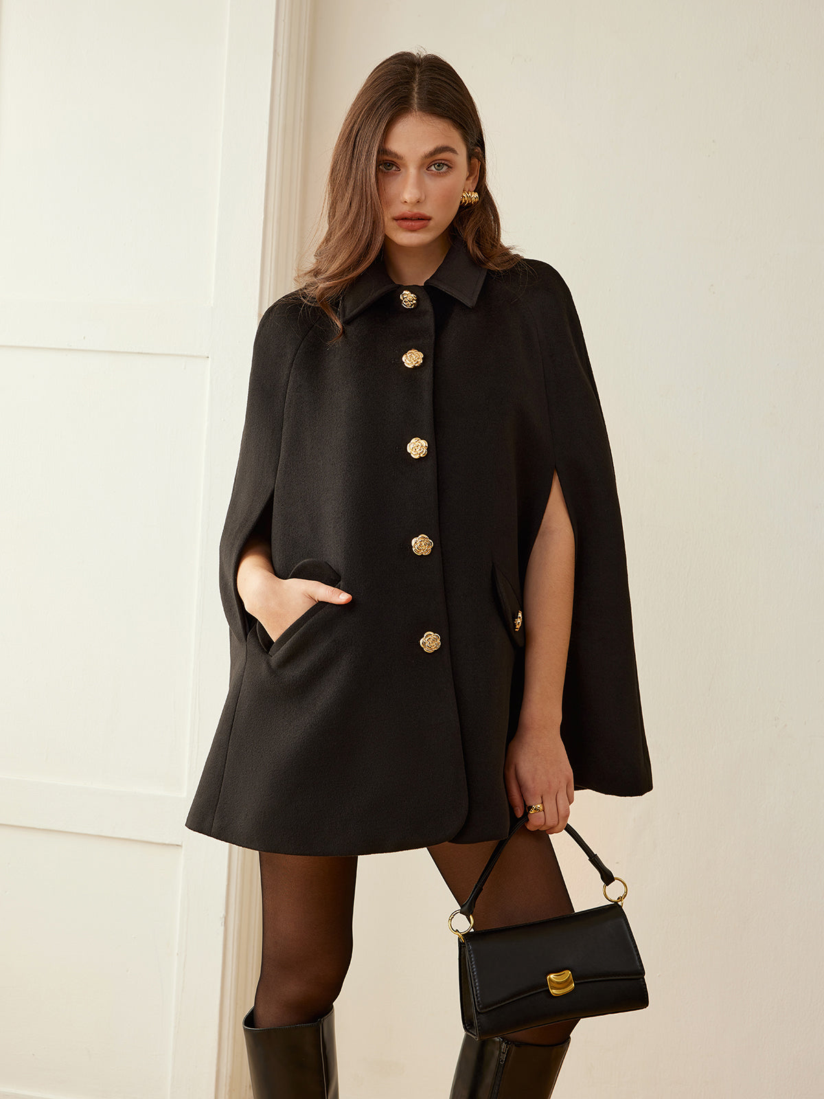 Camellia-Button Cloak-Chicvia