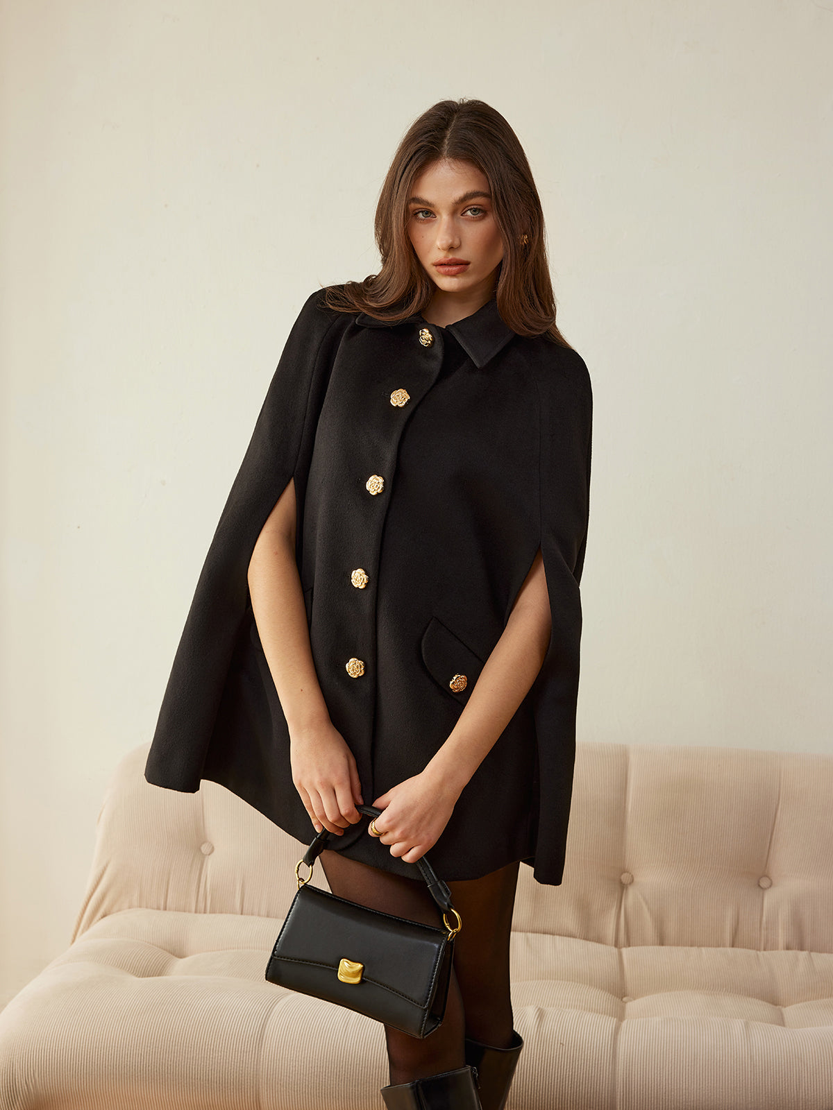 Camellia-Button Cloak-Chicvia