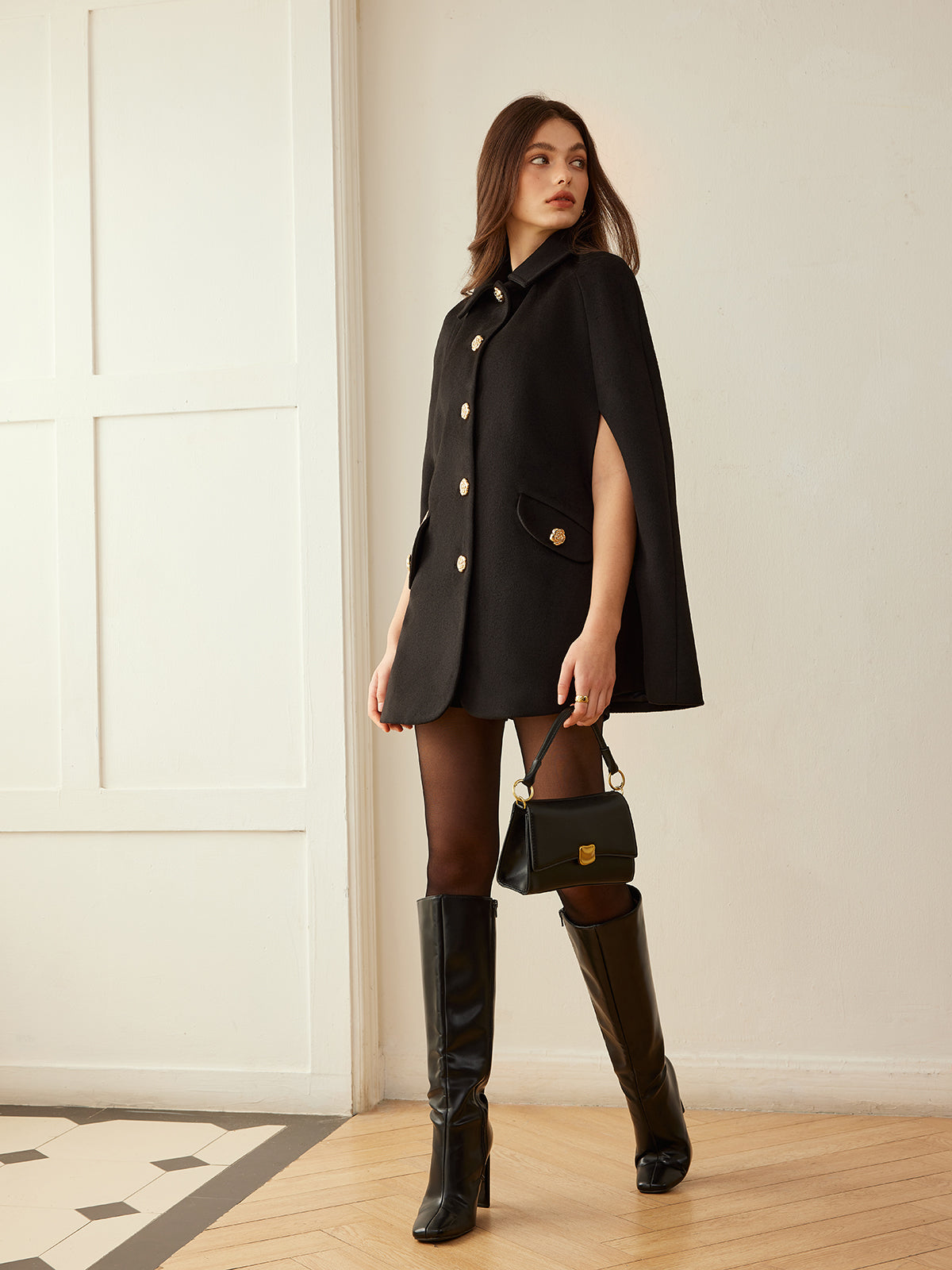 Camellia-Button Cloak-Chicvia