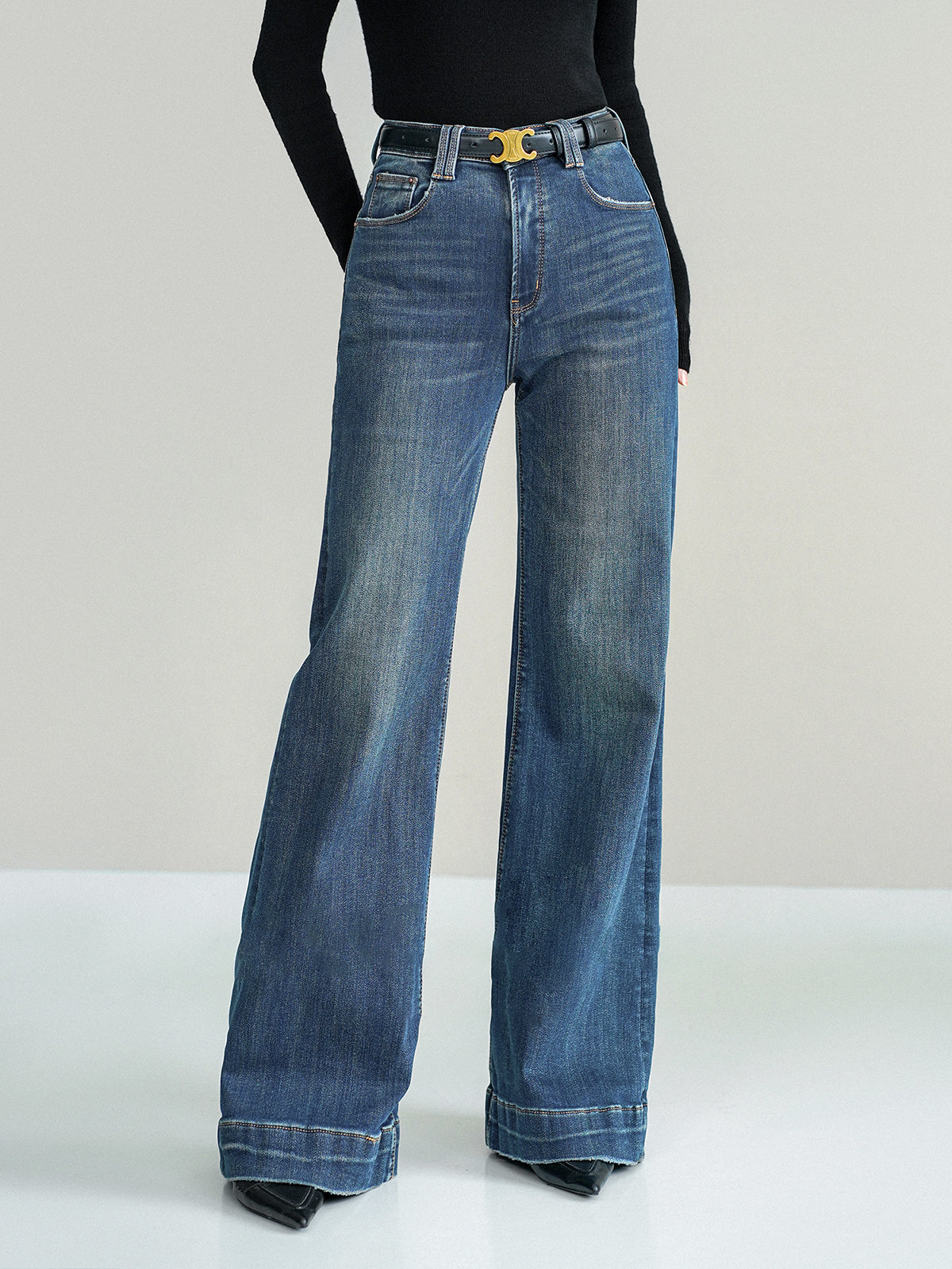 Mid-Waist Bootcut Denim Jeans Without Belt-Chicvia
