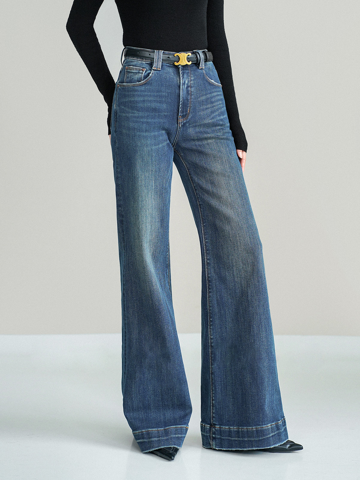 Mid-Waist Bootcut Denim Jeans Without Belt-Chicvia