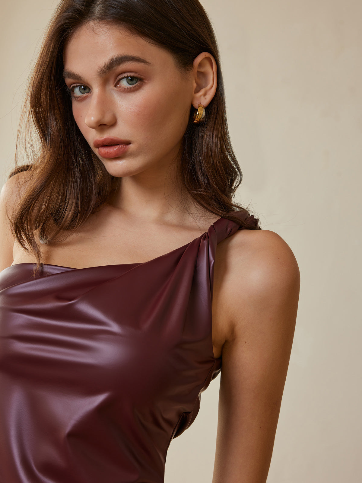 One-Strap Faux Leather Top-Chicvia