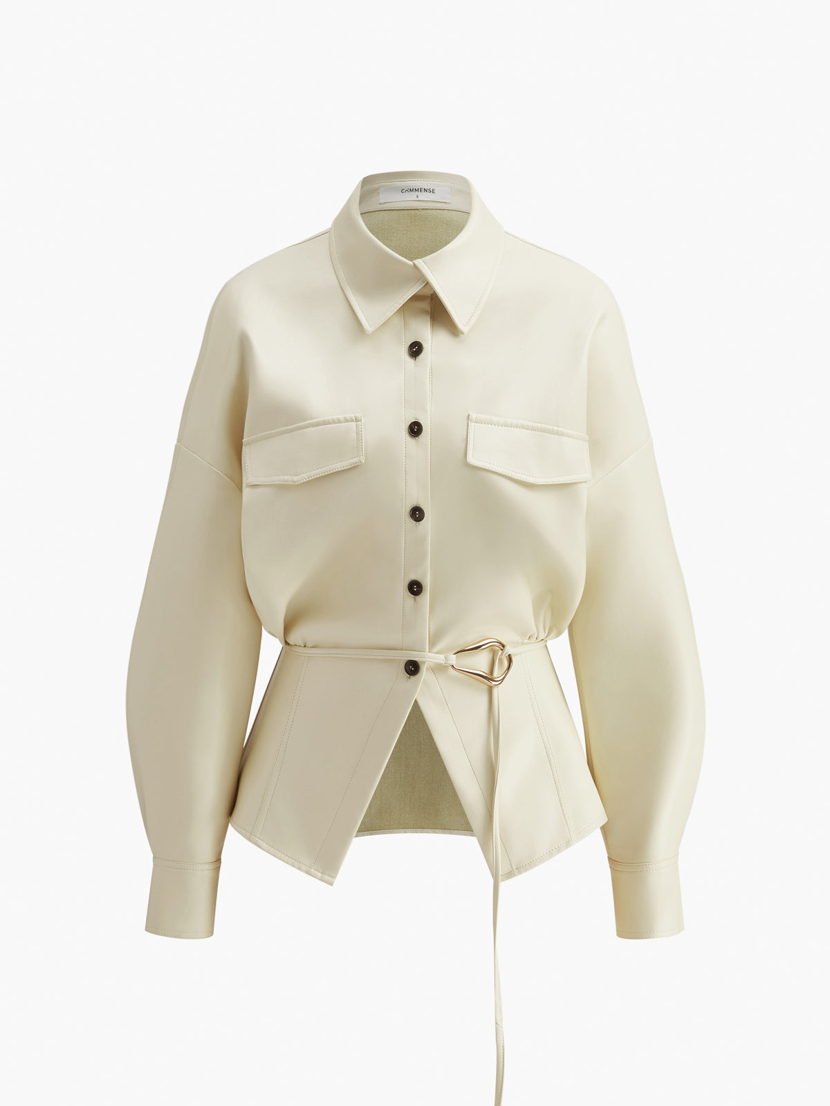 Faux Leather Button Polo Shirt Without Belt-Chicvia