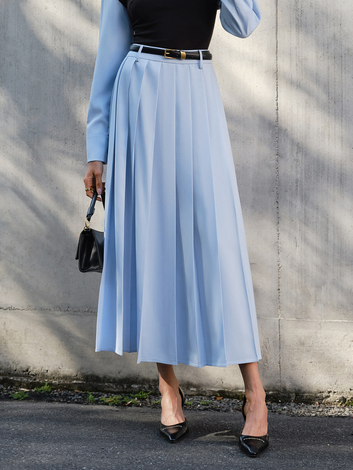 Minimalist Pleated Skirt Without Belt-Chicvia