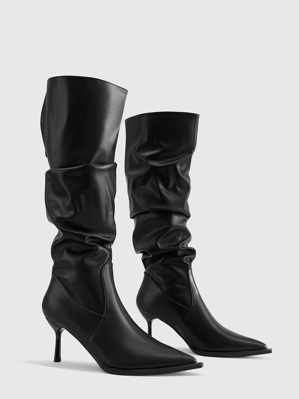 High Heel Ruched Knee-High Boots-Chicvia