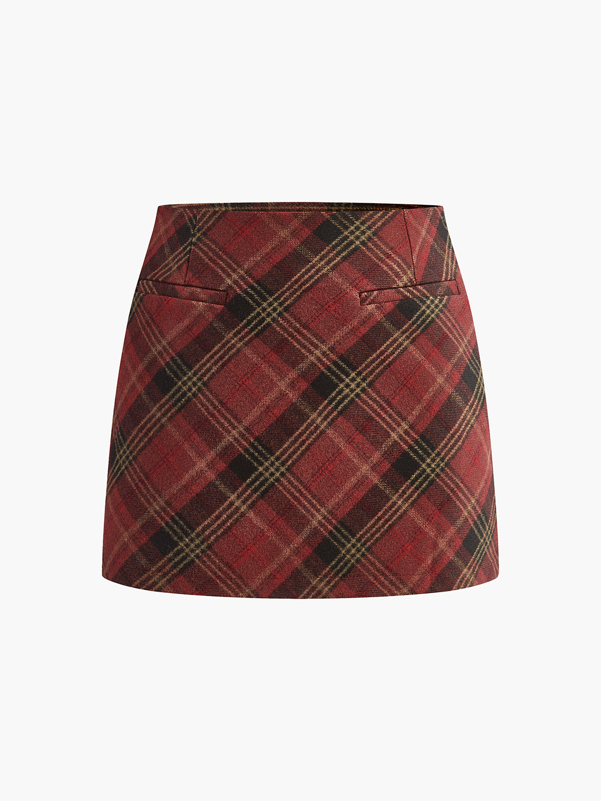 Mid-Waist Side-Zipper Checked Skirt-Chicvia