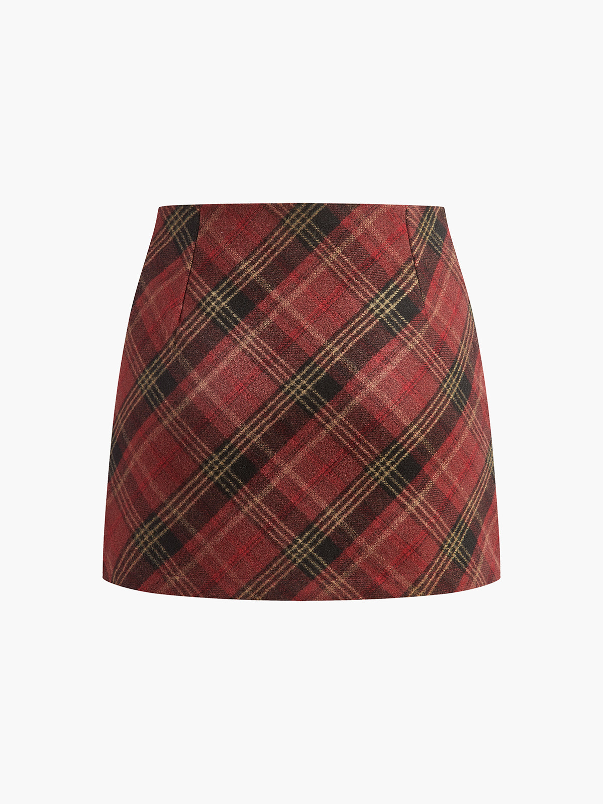 Mid-Waist Side-Zipper Checked Skirt-Chicvia