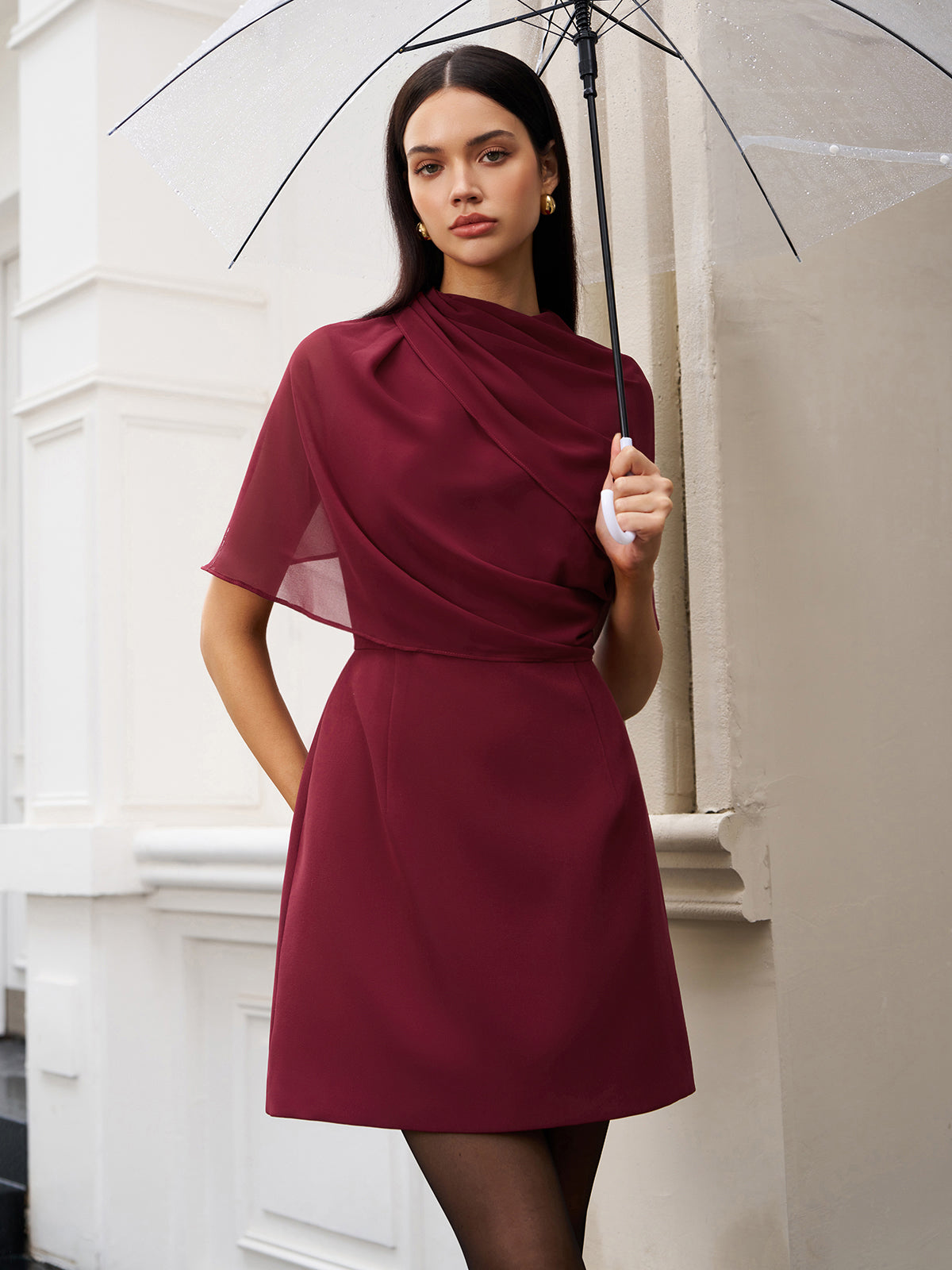 Funnel Neck Backless Zipper Dress-Chicvia