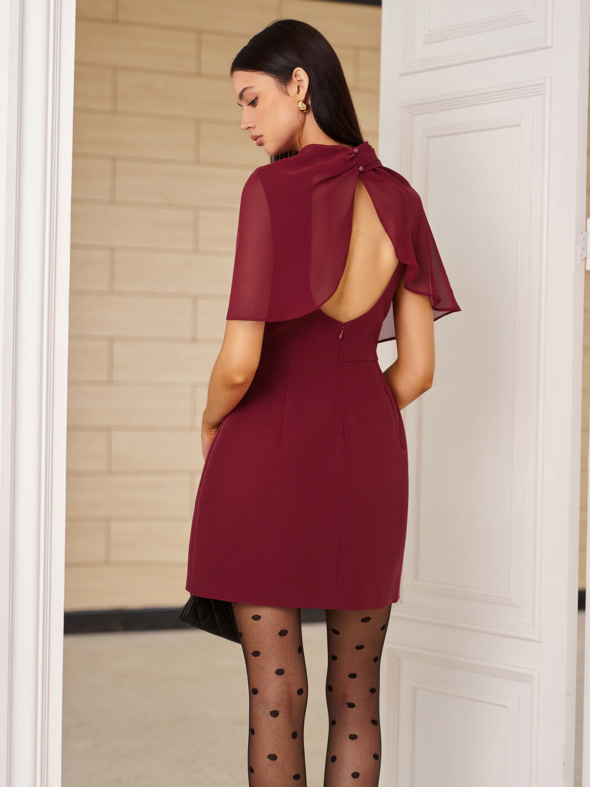 Funnel Neck Backless Zipper Dress-Chicvia