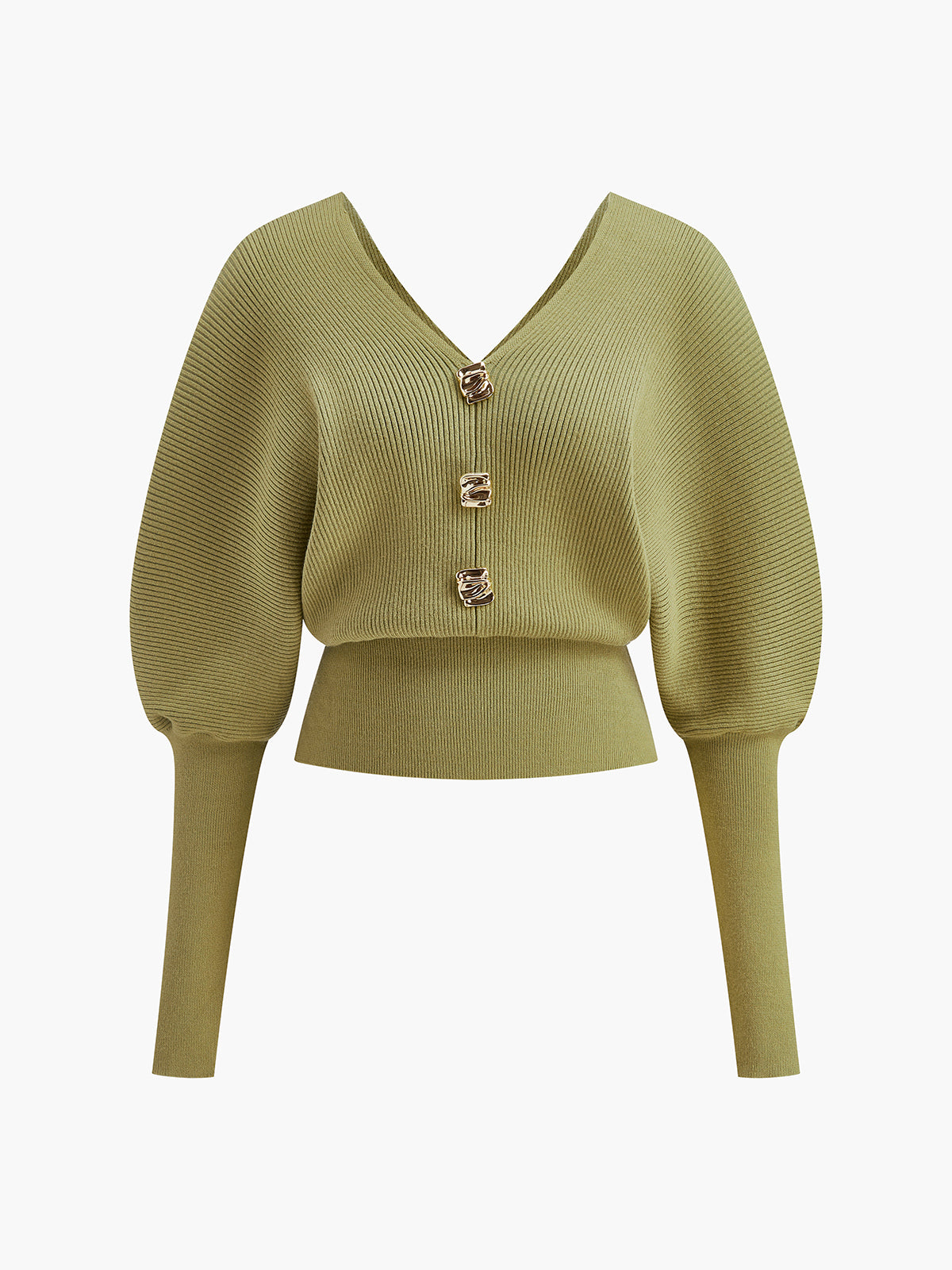 Leg-Of-Mutton Sleeve Cinched Sweater-Chicvia