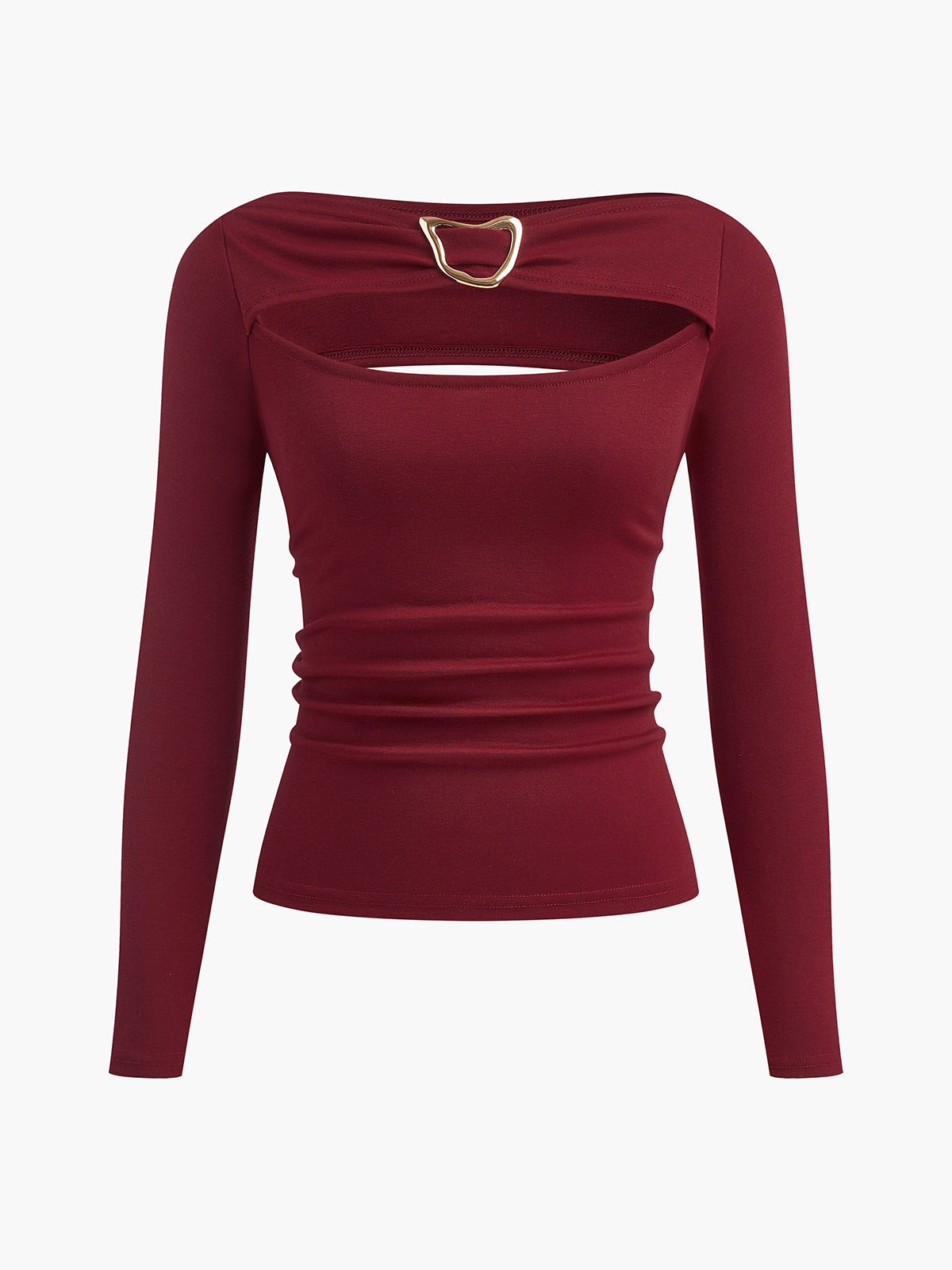 Plain Cutout Long Sleeve T-Shirt-Chicvia