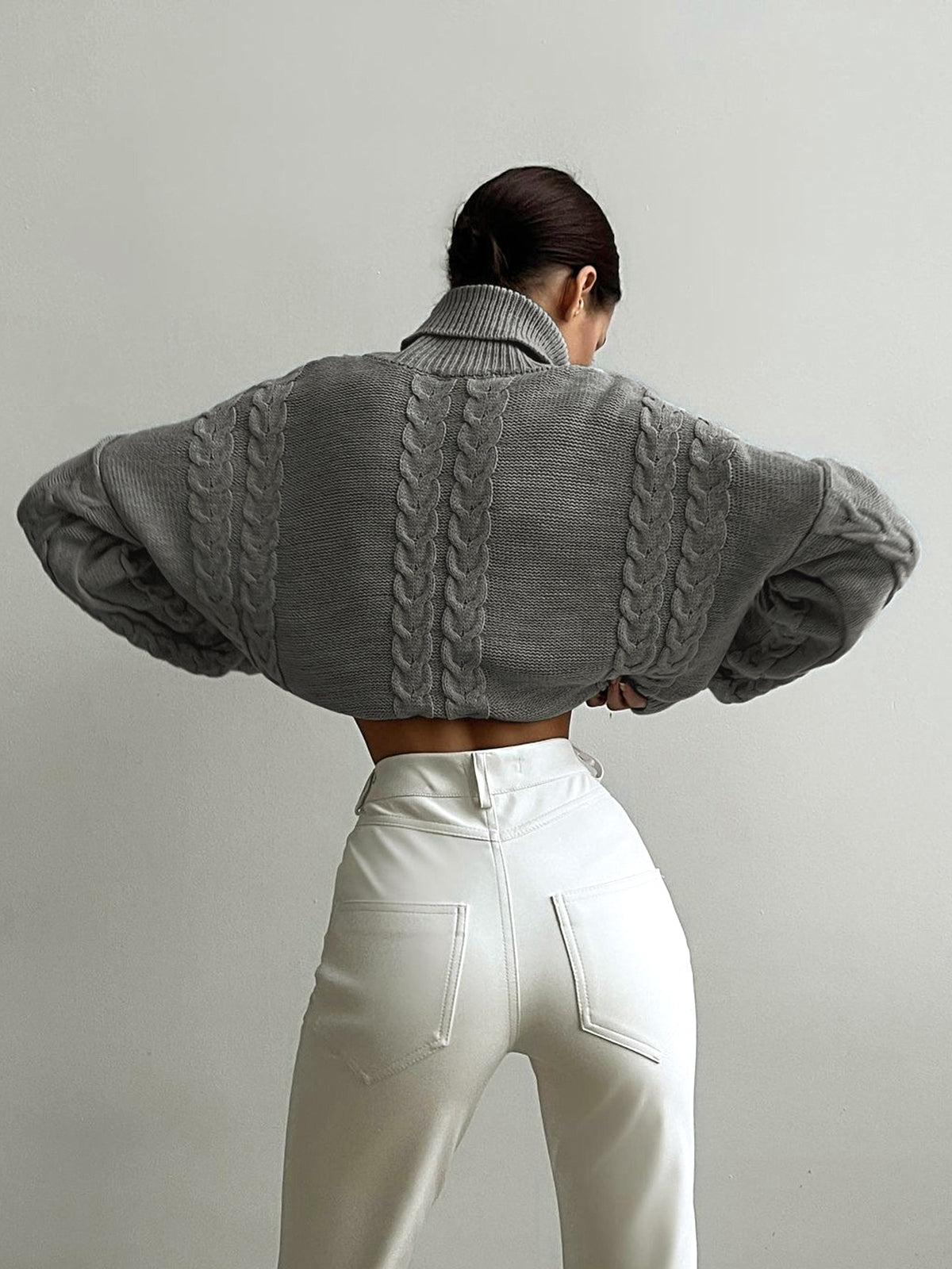 Cable Knit Turtleneck Oversized Sweater-Chicvia