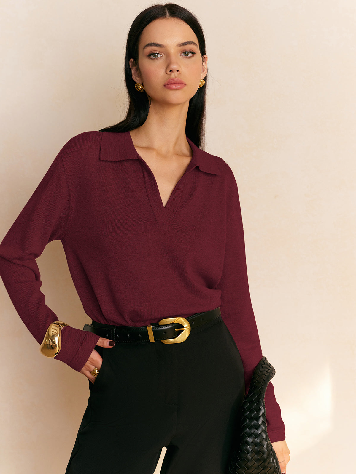 Leisure Collared Pullover Sweater-Chicvia