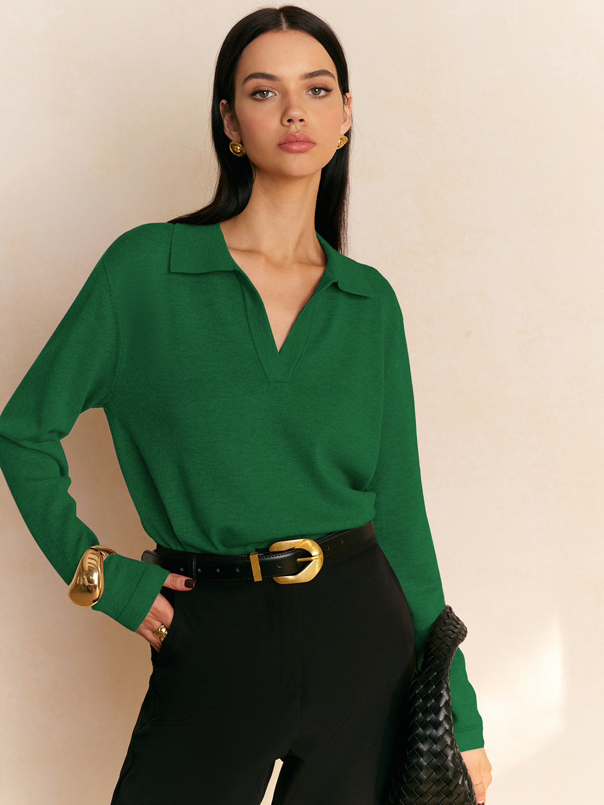 Leisure Collared Pullover Sweater-Chicvia