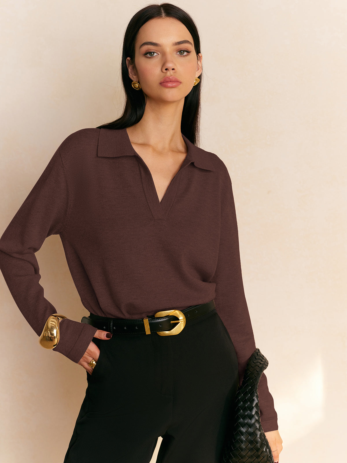 Leisure Collared Pullover Sweater-Chicvia