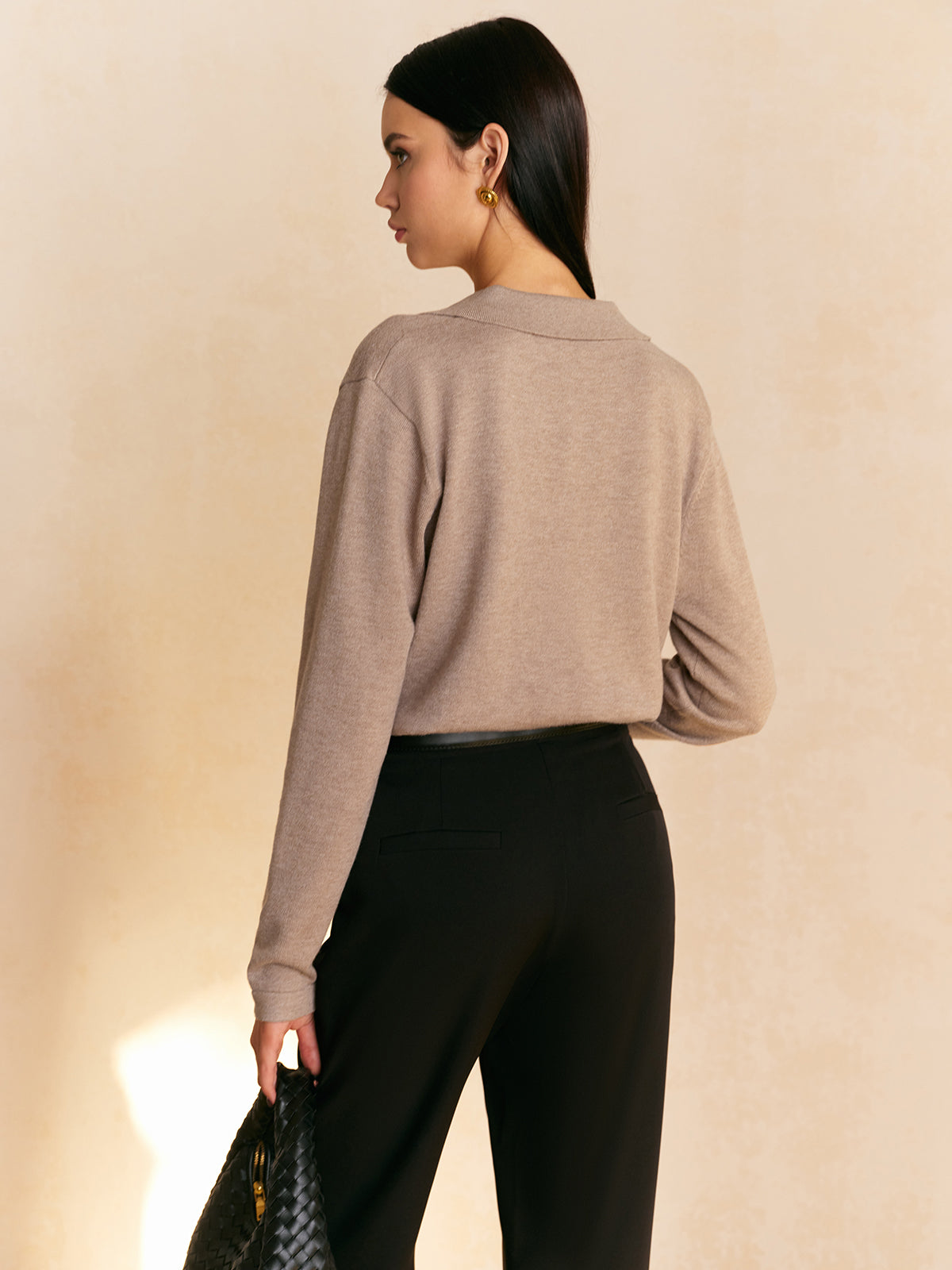Leisure Collared Pullover Sweater-Chicvia