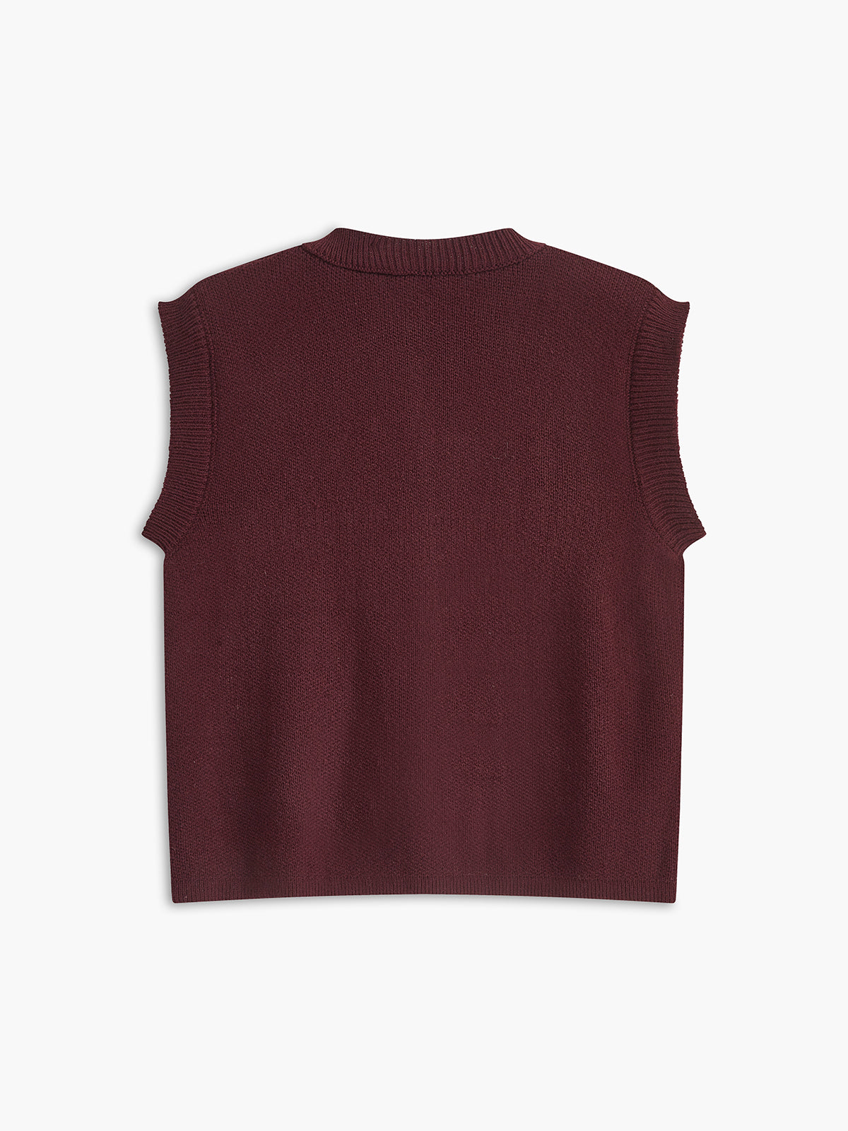 Crew Neck Metal Button Sweater Vest-Chicvia