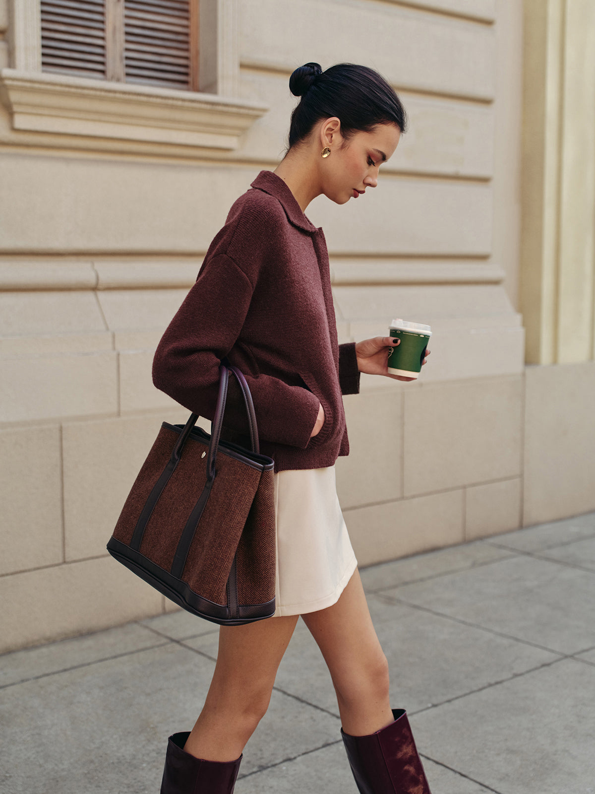 Plain Zipper Polo Cardigan-Chicvia