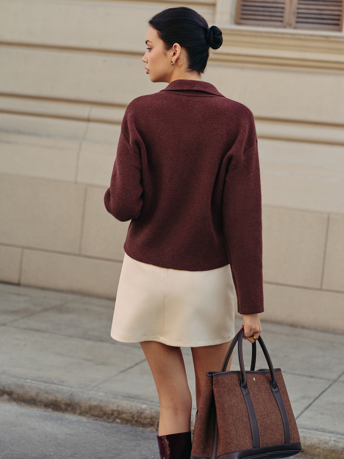 Plain Zipper Polo Cardigan-Chicvia