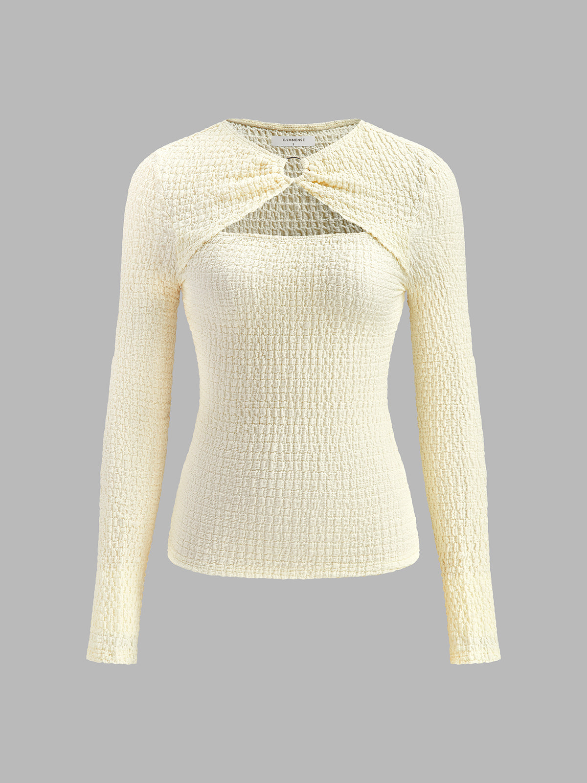 Metal O-Ring Cutout Plisse T-Shirt-Chicvia