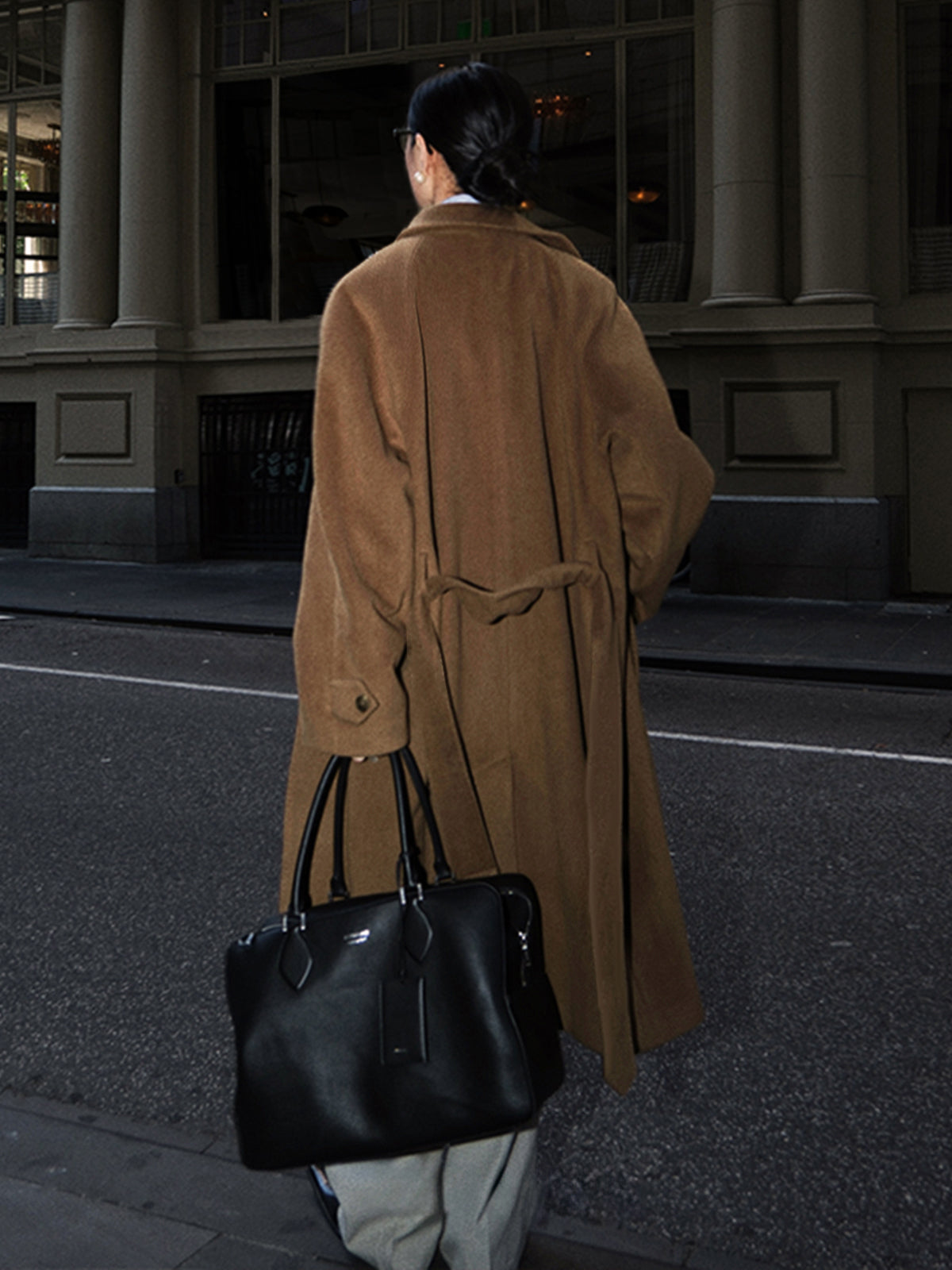 Button Belted Lapel Long Coat-Chicvia