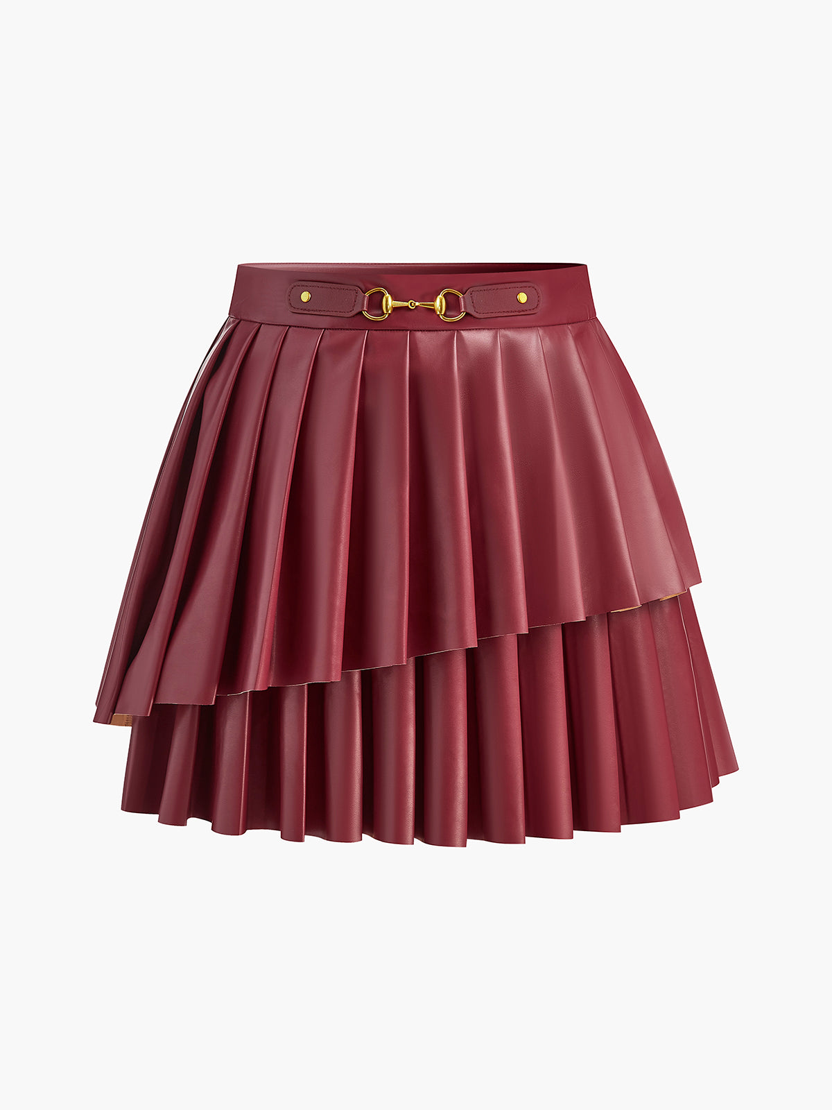 High-Waist Metal-Detail Asymmetrical Pleated Skirt-Chicvia