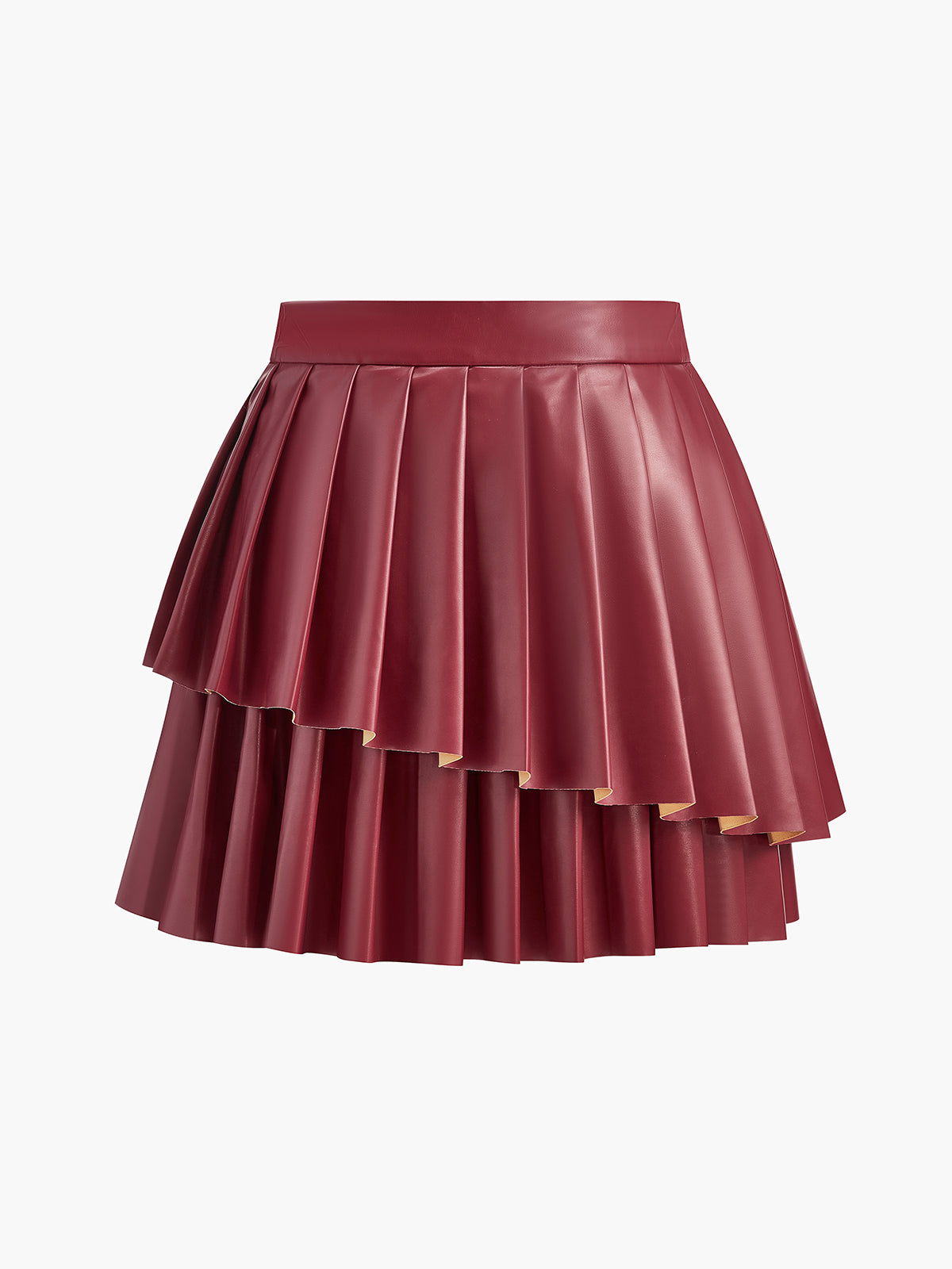 High-Waist Metal-Detail Asymmetrical Pleated Skirt-Chicvia