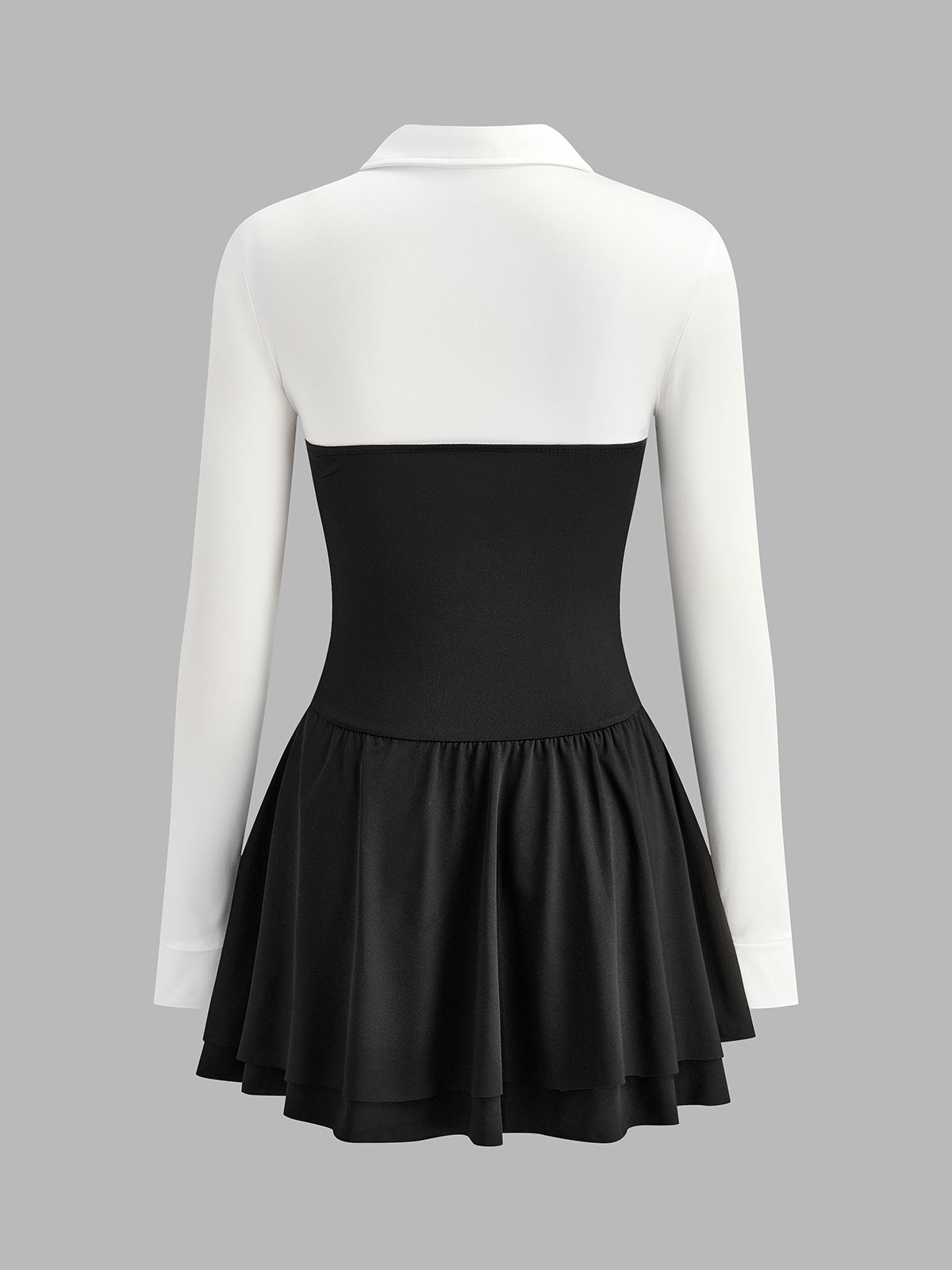 Color Block Pleated Panel Polo Dress-Chicvia