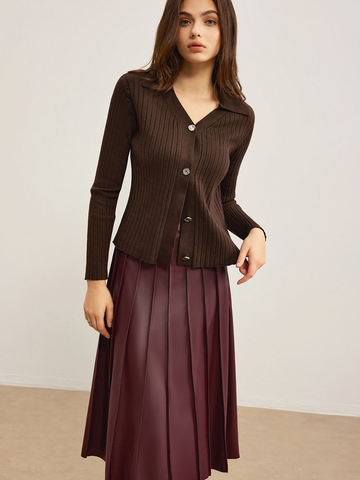 Elegant High-Stretch Polo Cardigan-Chicvia