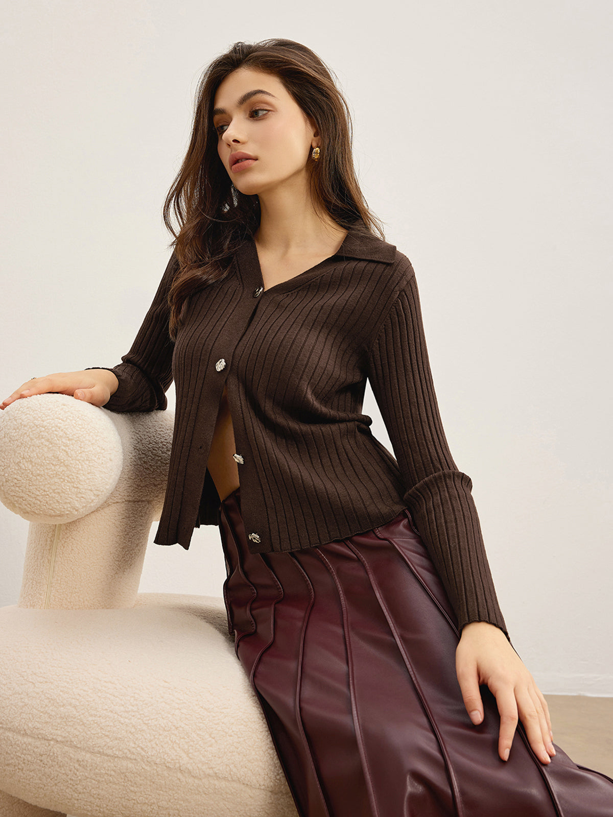 Elegant High-Stretch Polo Cardigan-Chicvia