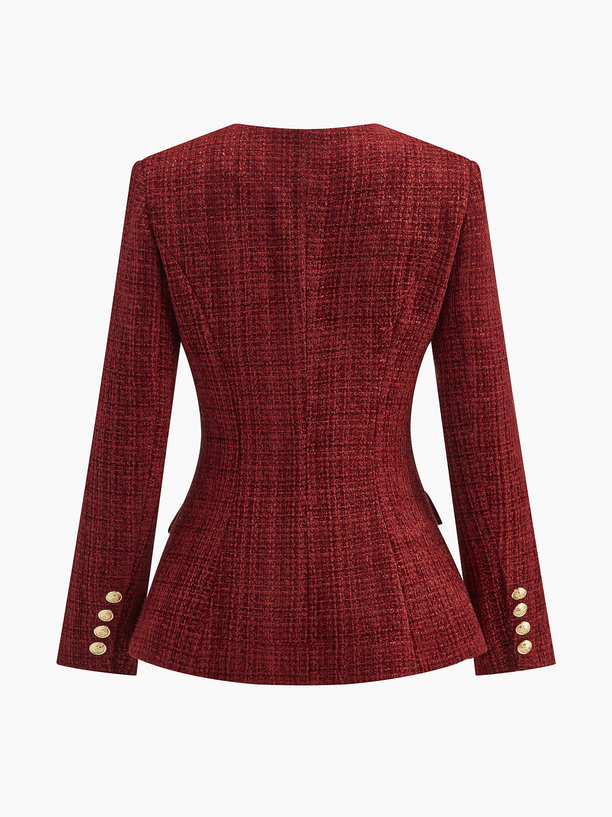 Button Down Slit Tweed Blazer-Chicvia