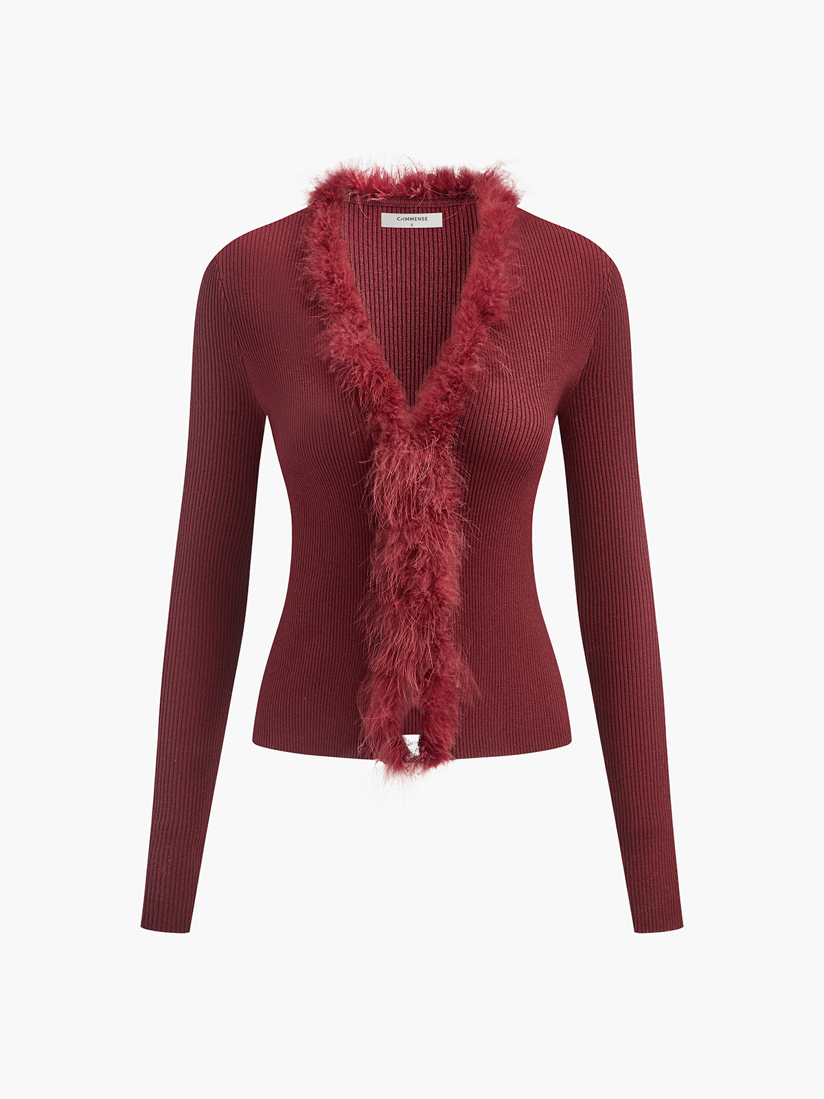 Feather Trim Wool-Blend Slim Sweater-Chicvia