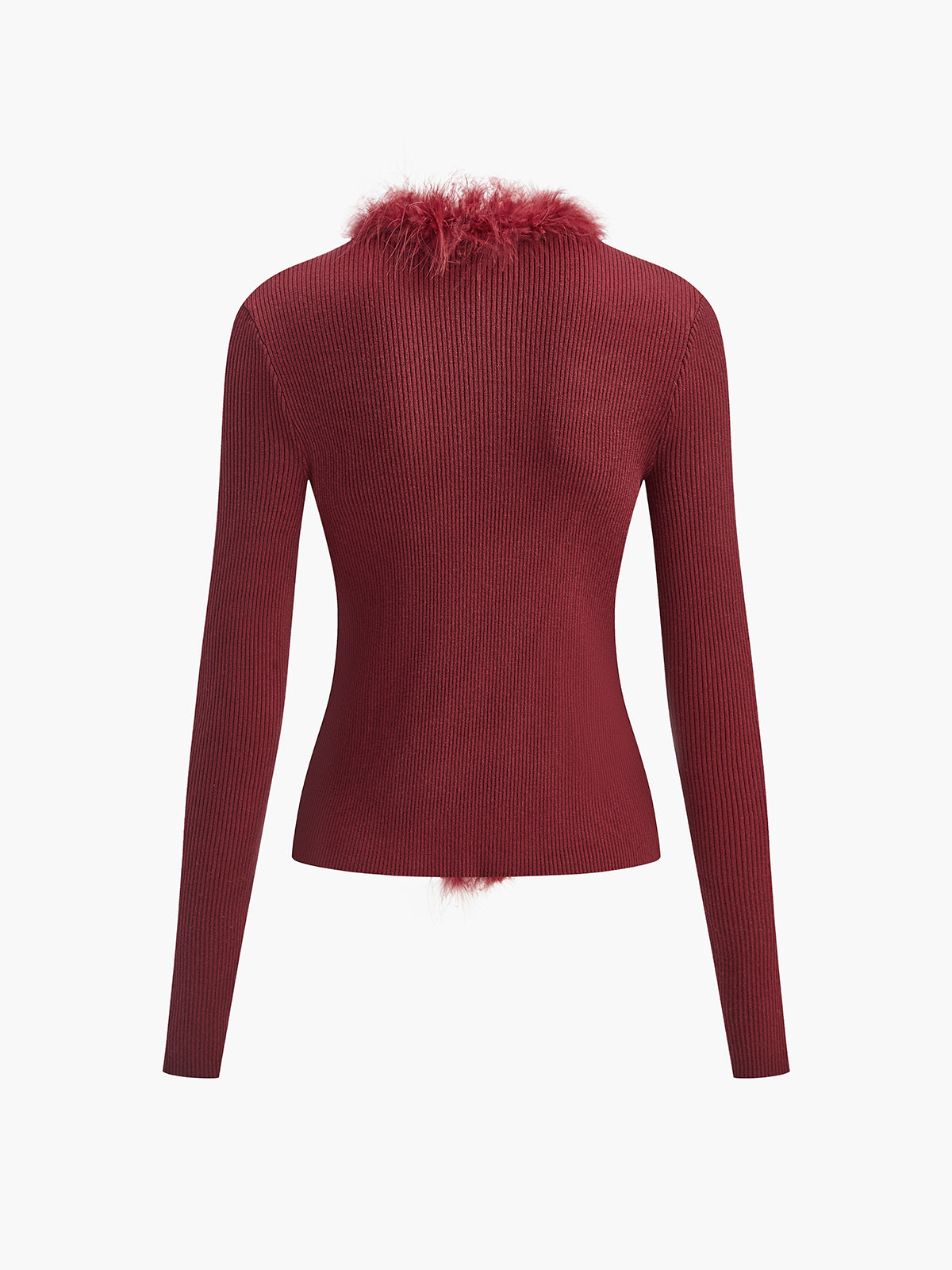 Feather Trim Wool-Blend Slim Sweater-Chicvia