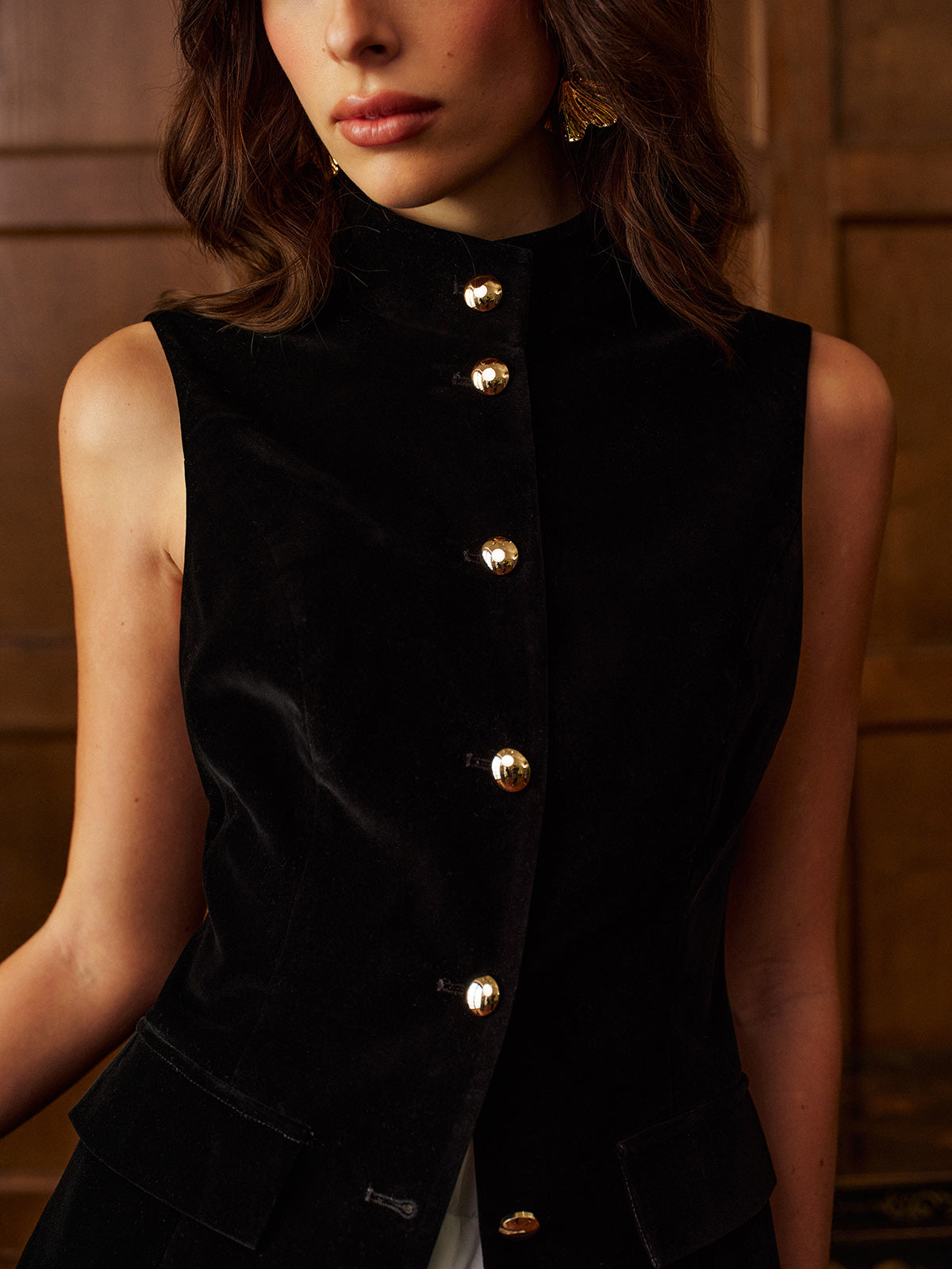 Button Slit Velvet Top With Chiffon Skirt Set-Chicvia