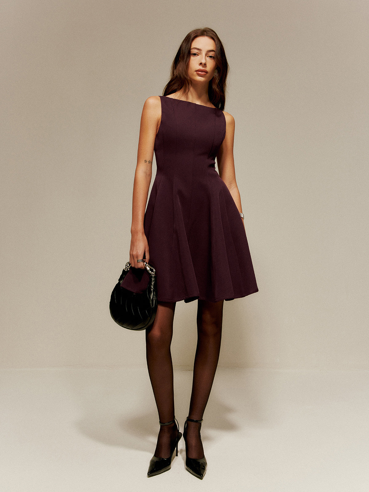 Pleated Pockets Tank Short Dress-Chicvia