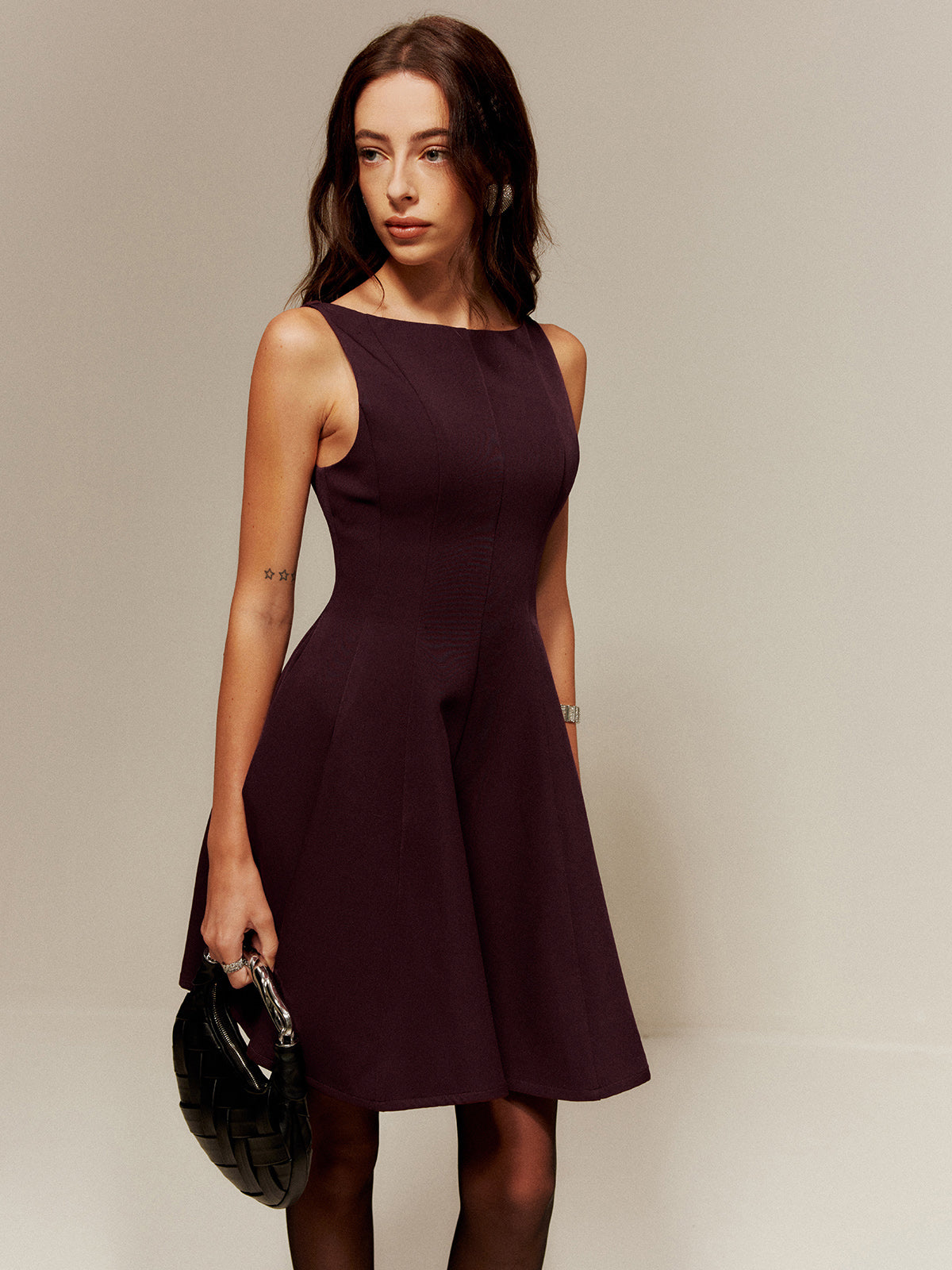 Pleated Pockets Tank Short Dress-Chicvia