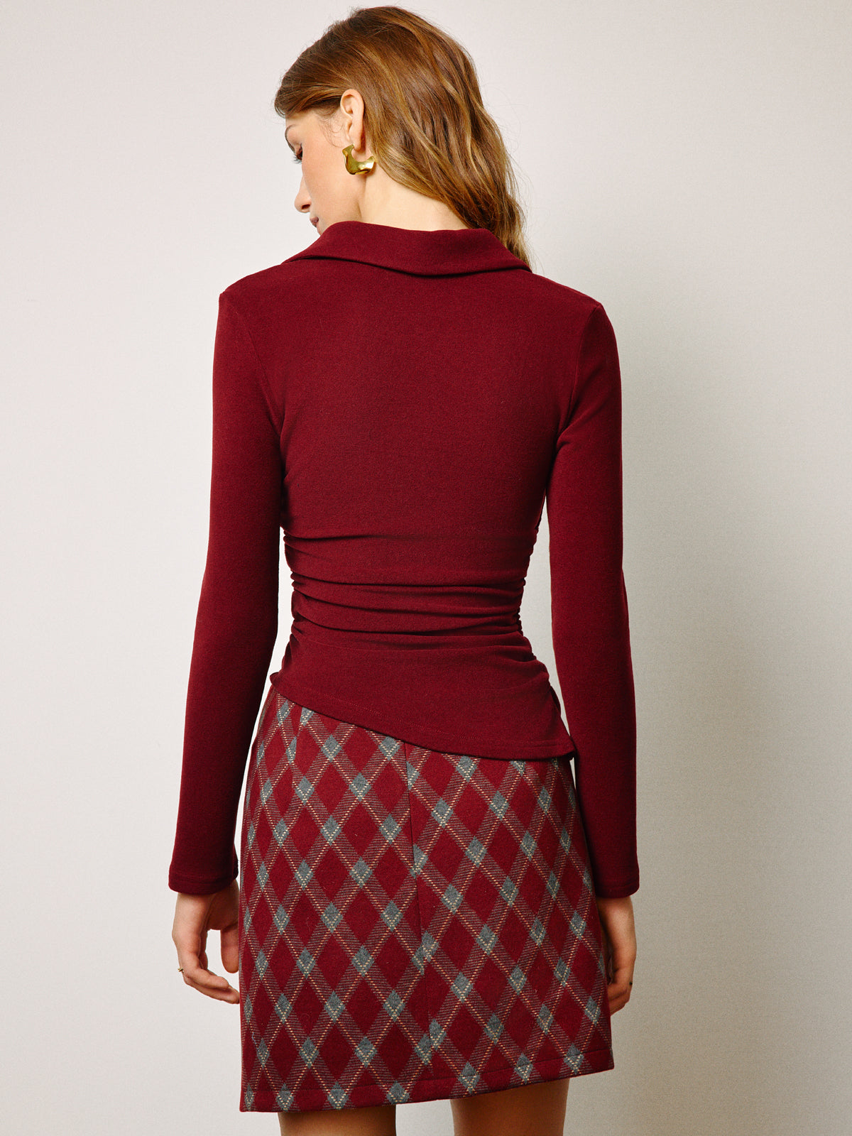 Mid-Waist Tweed Zipper Skirt-Chicvia